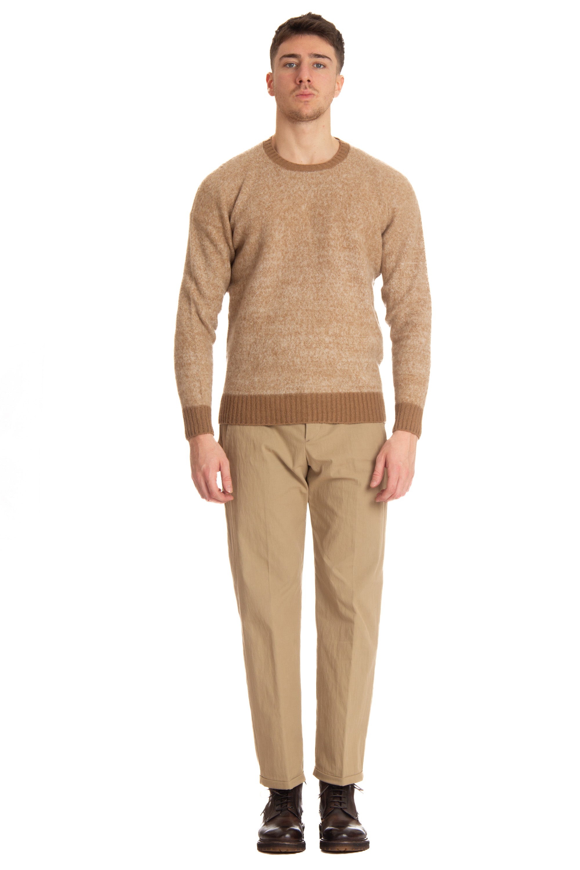 Crew-neck sweater in supersoft brushed wool