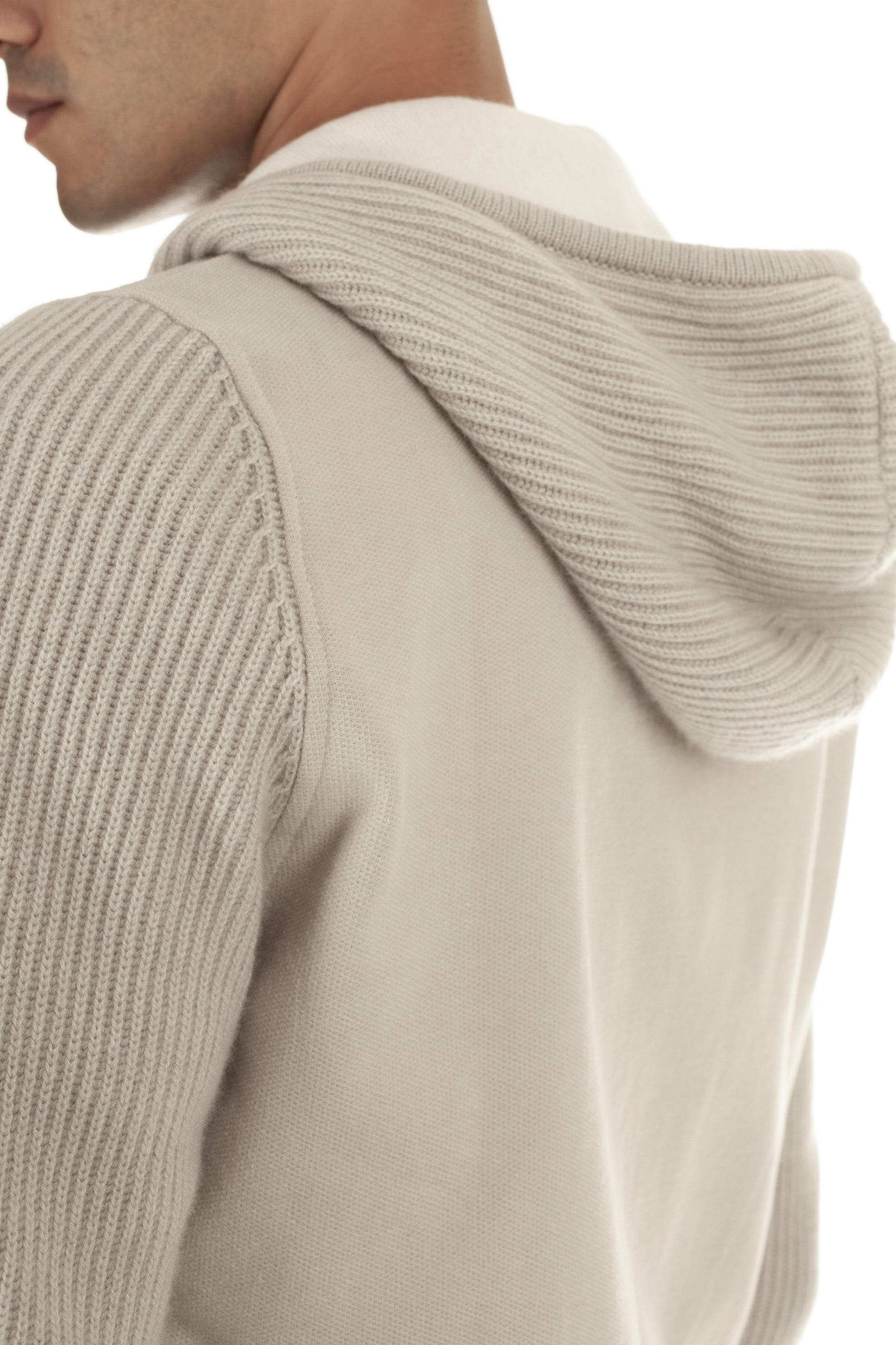 Bi-material cotton-cashmere sweatshirt