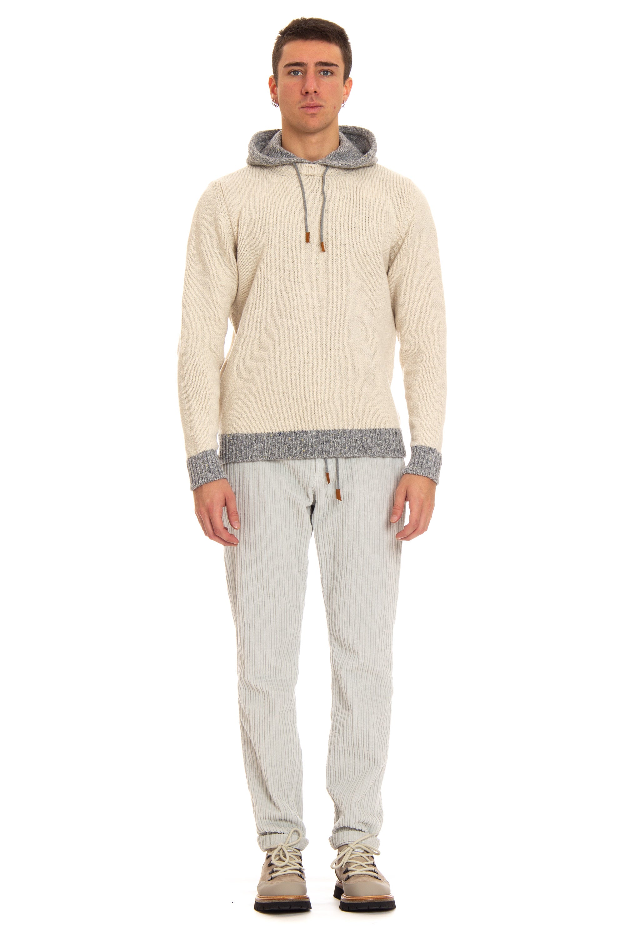 Hooded sweater in gauge 3 wool-cashmere