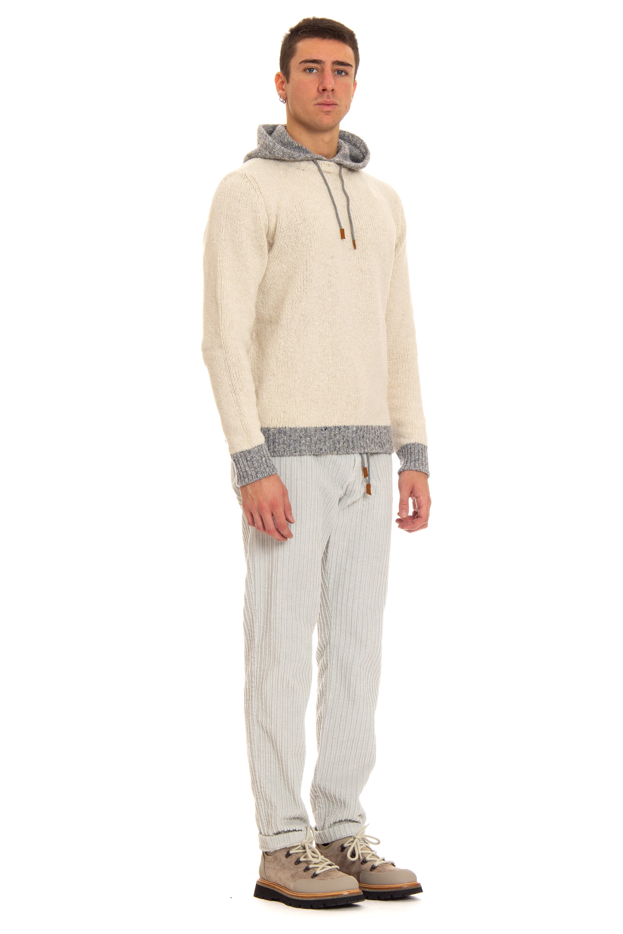 Hooded sweater in gauge 3 wool-cashmere