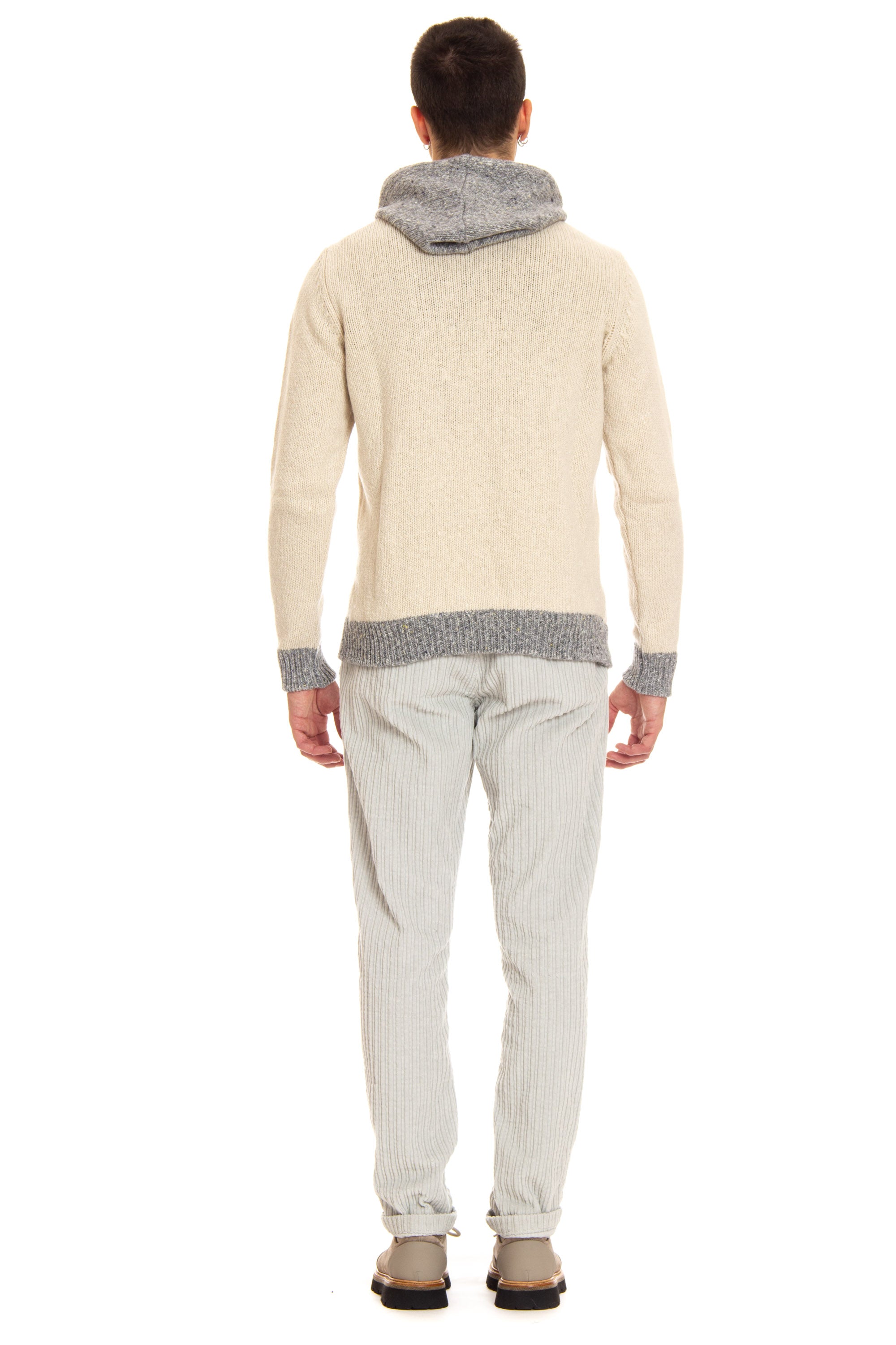 Hooded sweater in gauge 3 wool-cashmere