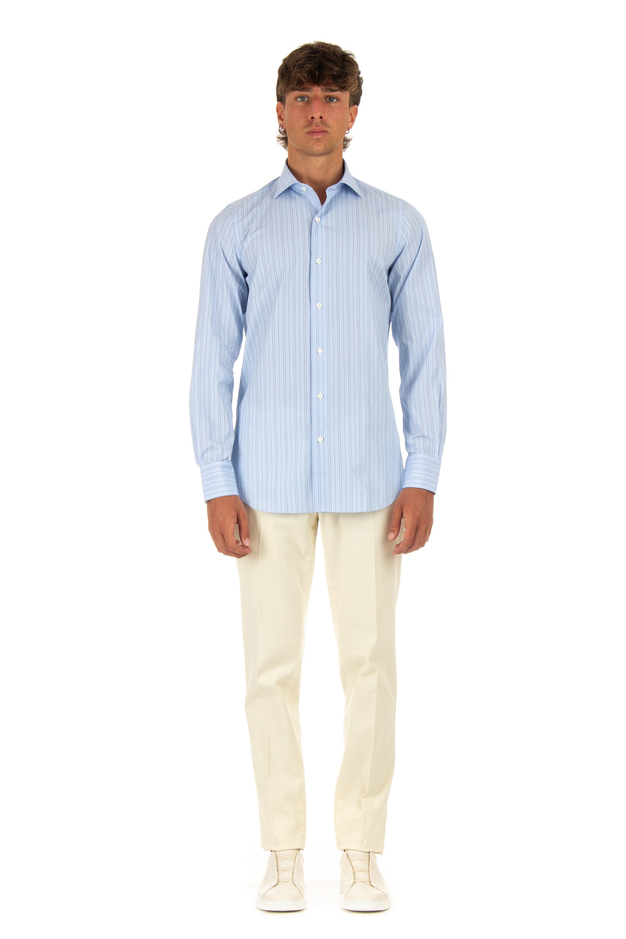 Tailored striped shirt in Milanese poplin