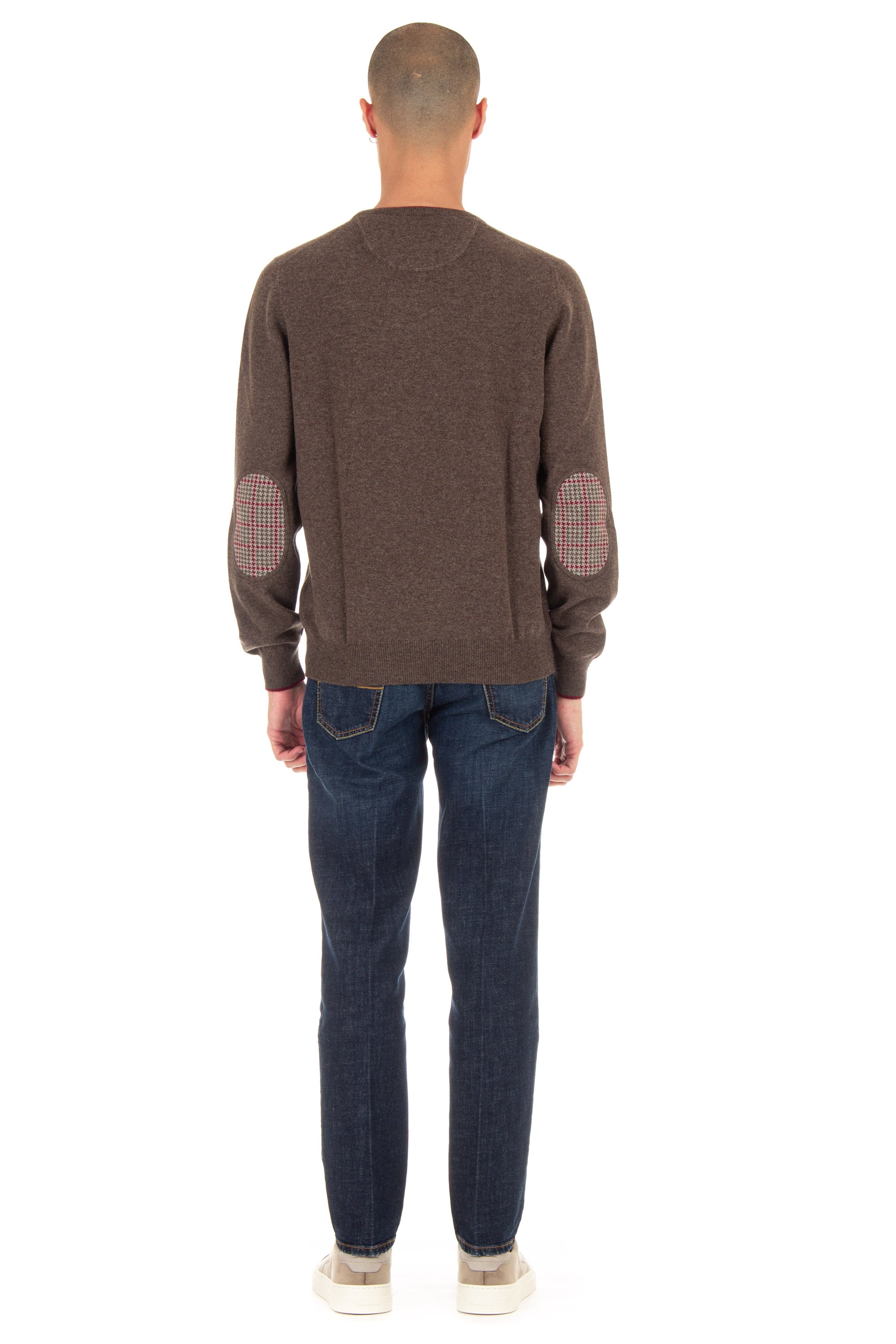 Crew-neck sweater in wool-cashmere with contrasting profiles