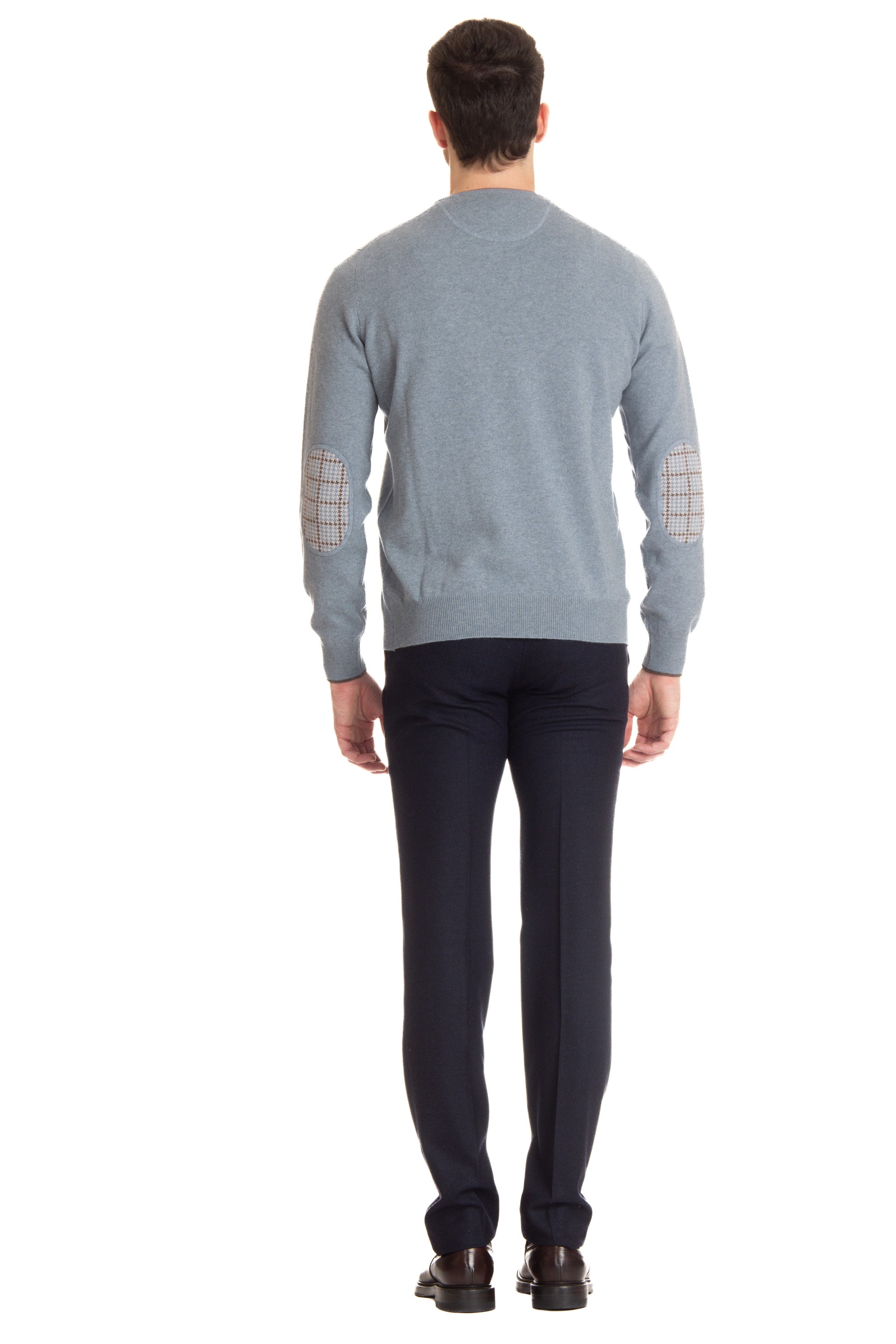 Crew-neck sweater in wool-cashmere with contrasting profiles