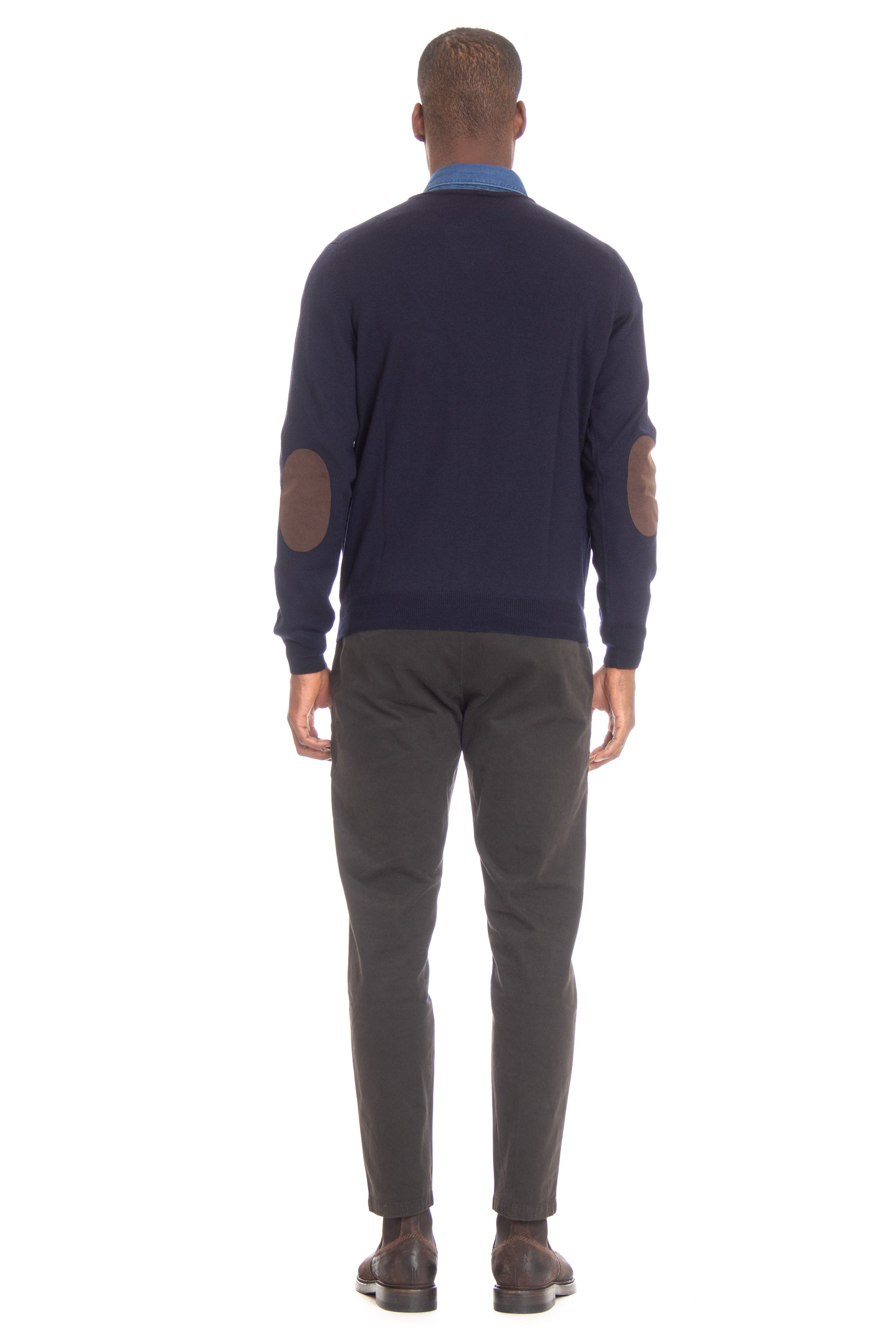 Crew-neck sweater in extrafine wool with patches