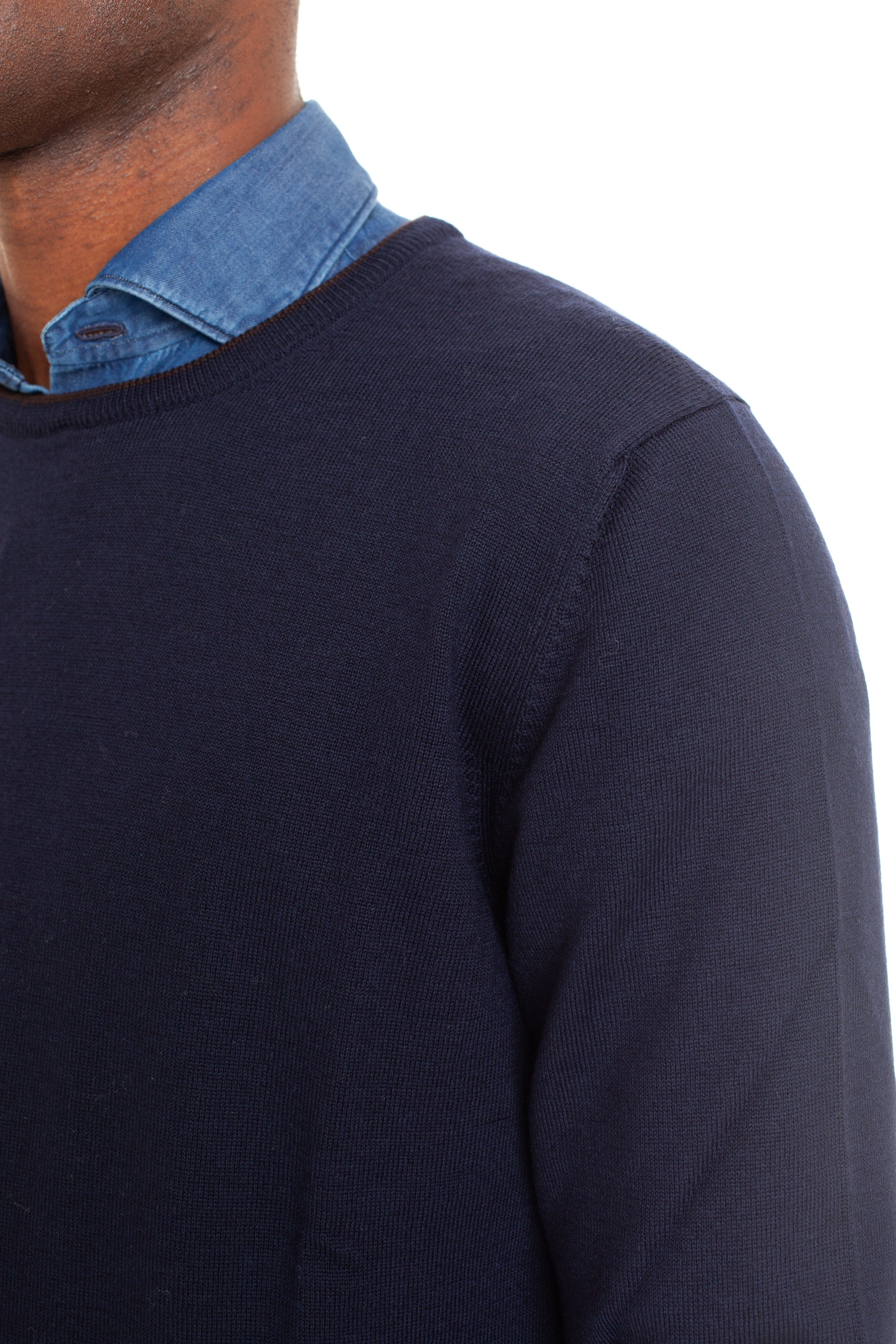 Crew-neck sweater in extrafine wool with patches