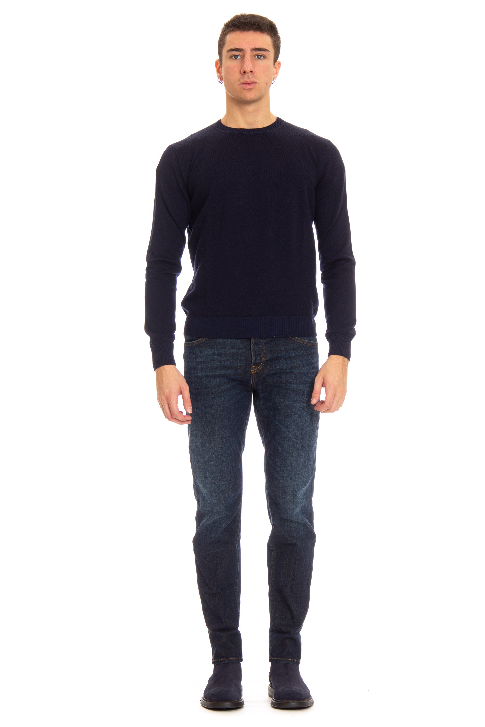 Crew-neck sweater in melange wool