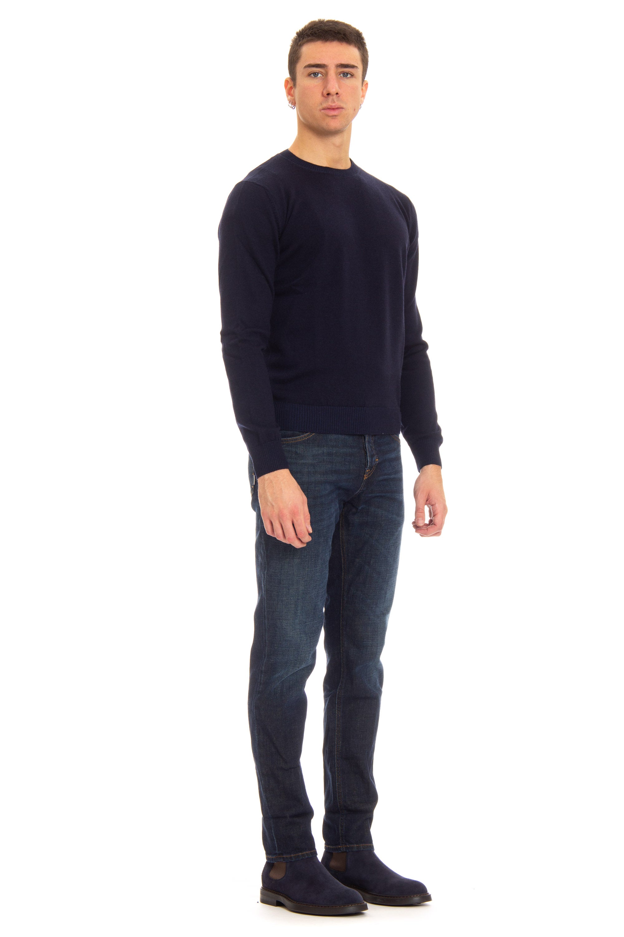 Crew-neck sweater in melange wool