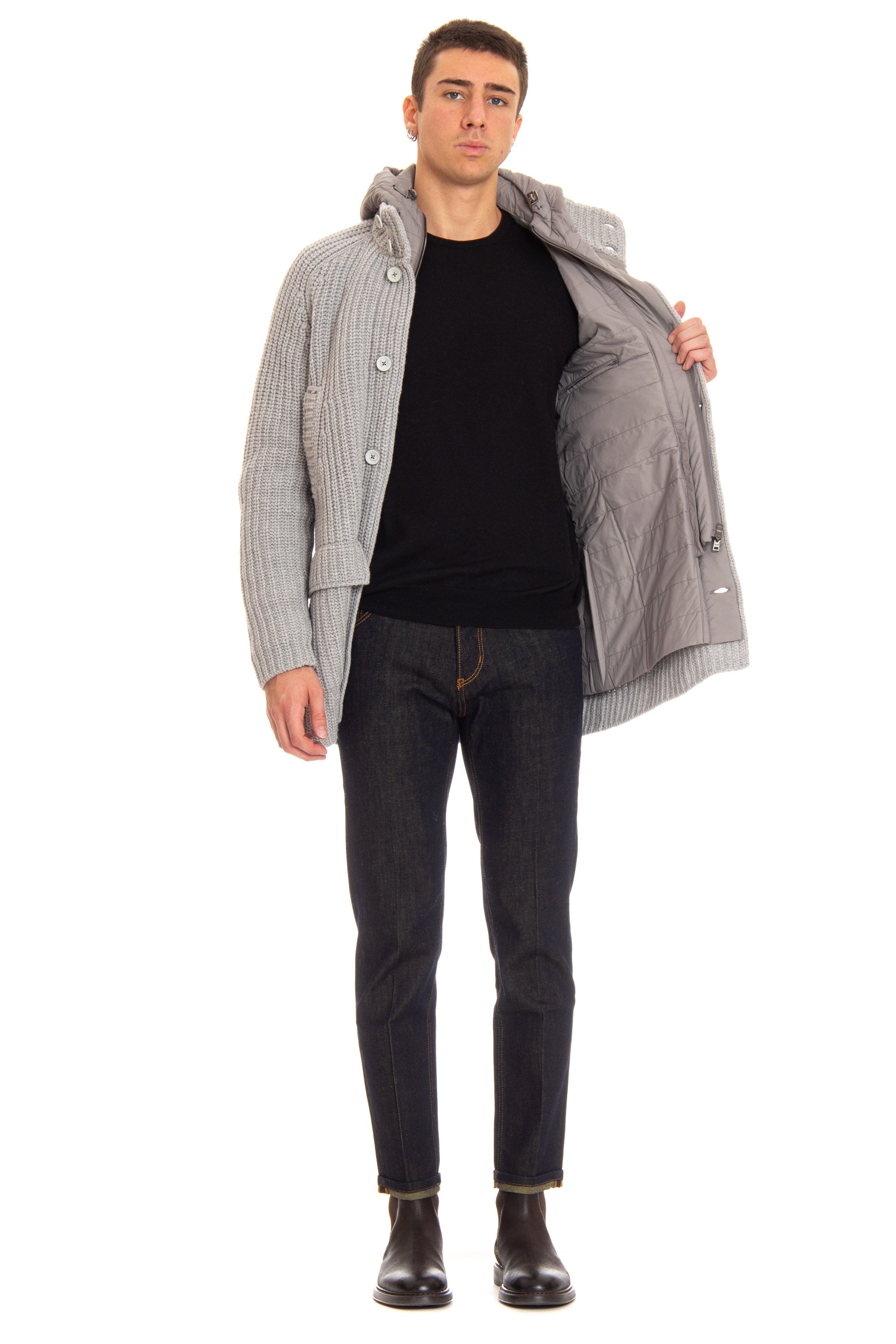 Wool knitted jacket with detachable interior