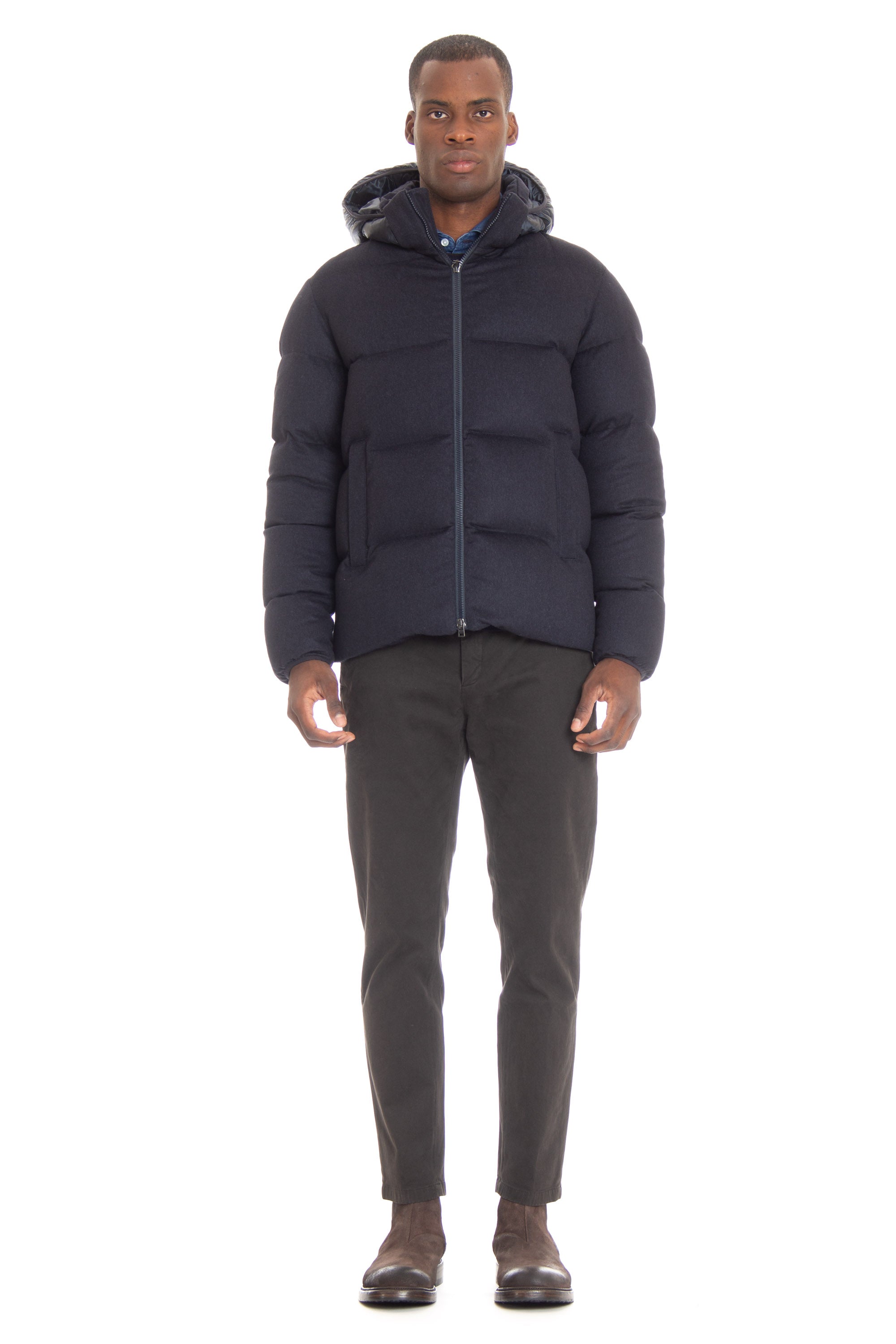 Cashmere-silk down jacket with hood