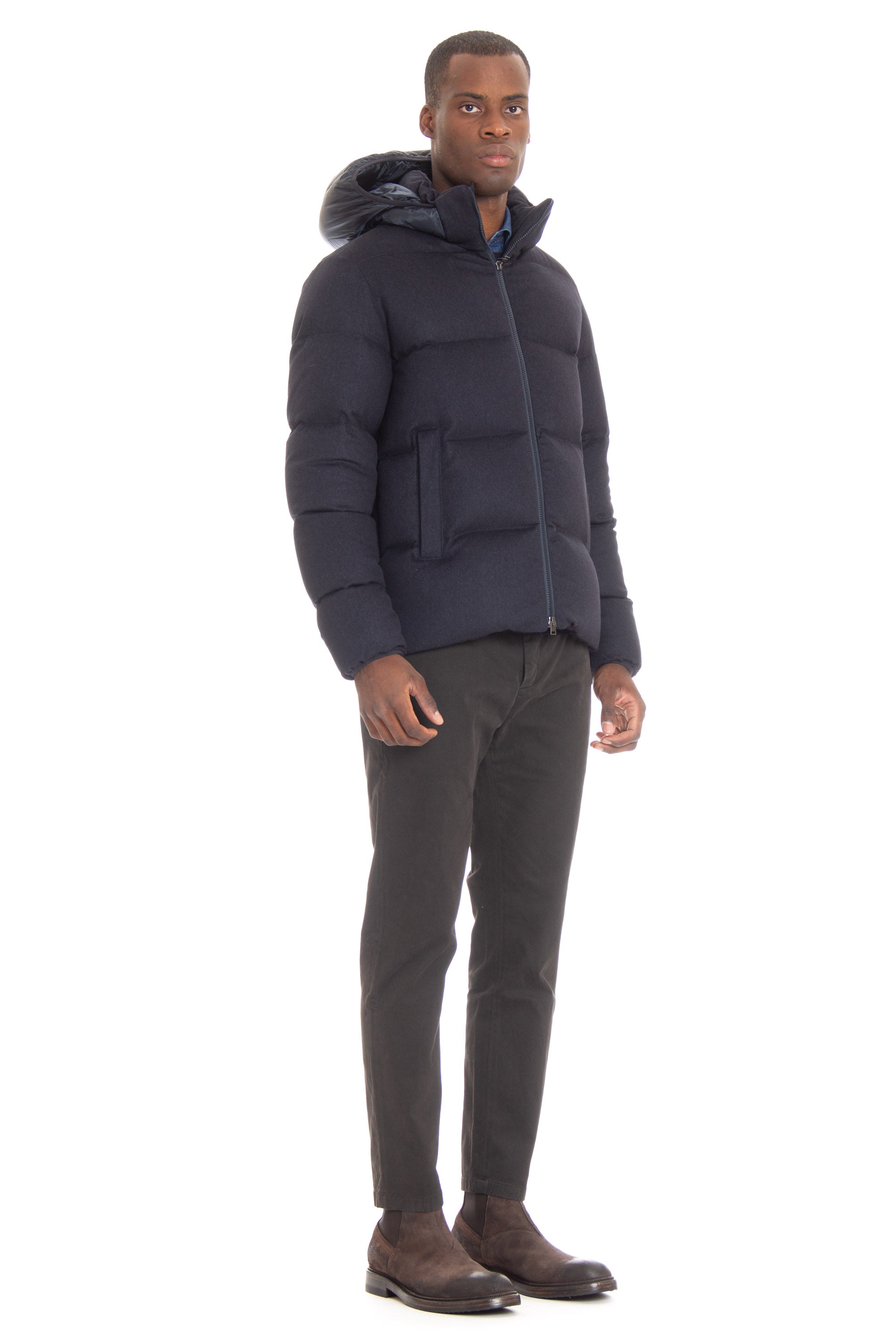 Cashmere-silk down jacket with hood