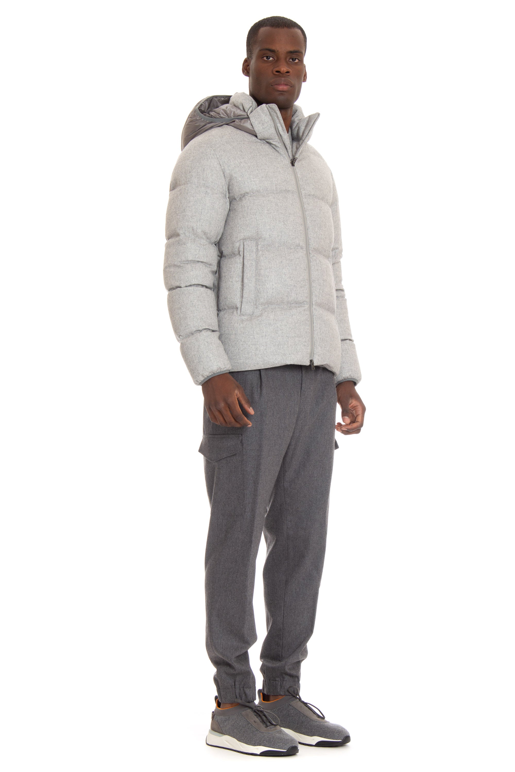 Cashmere-silk down jacket with hood