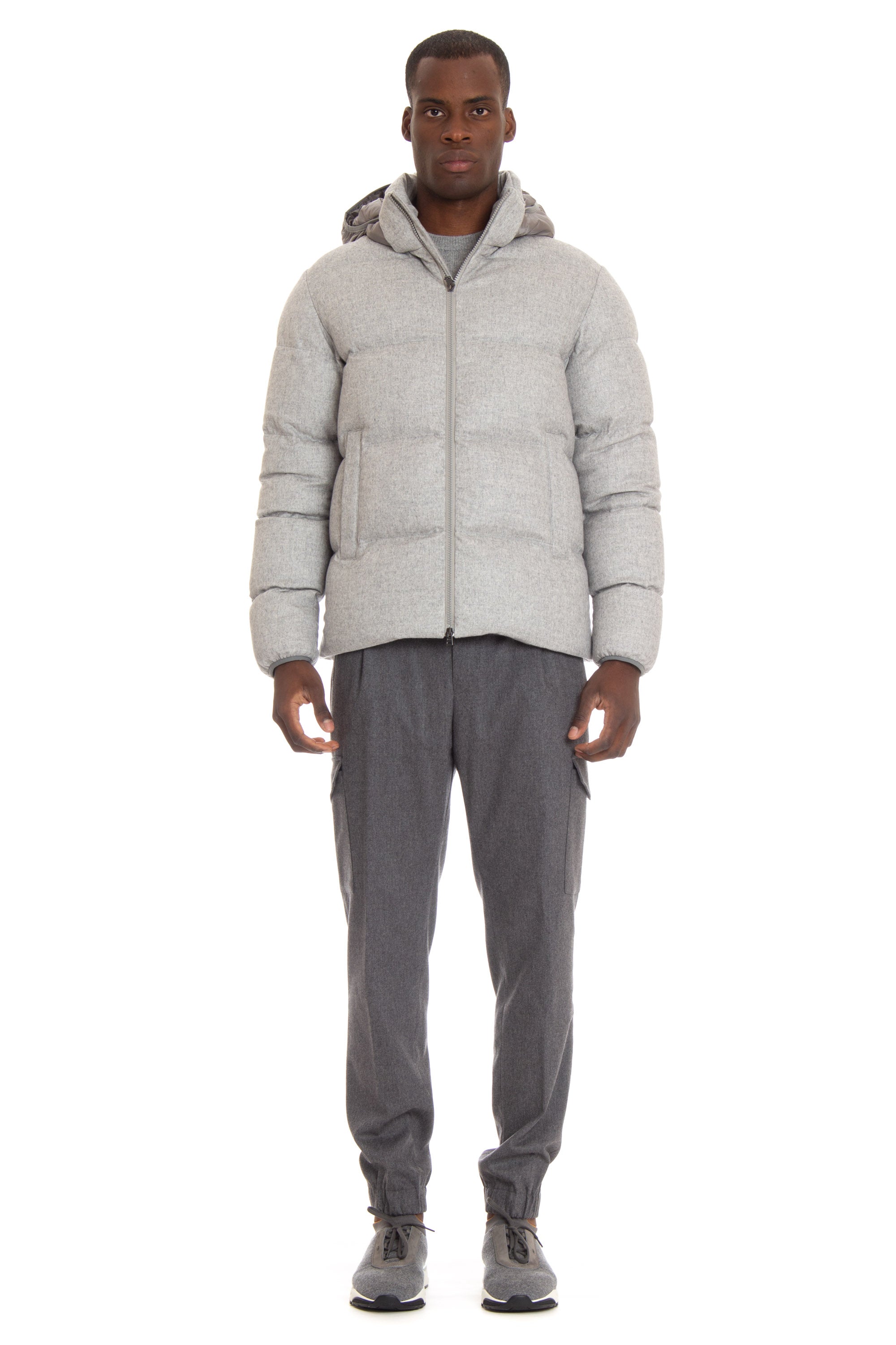 Cashmere-silk down jacket with hood