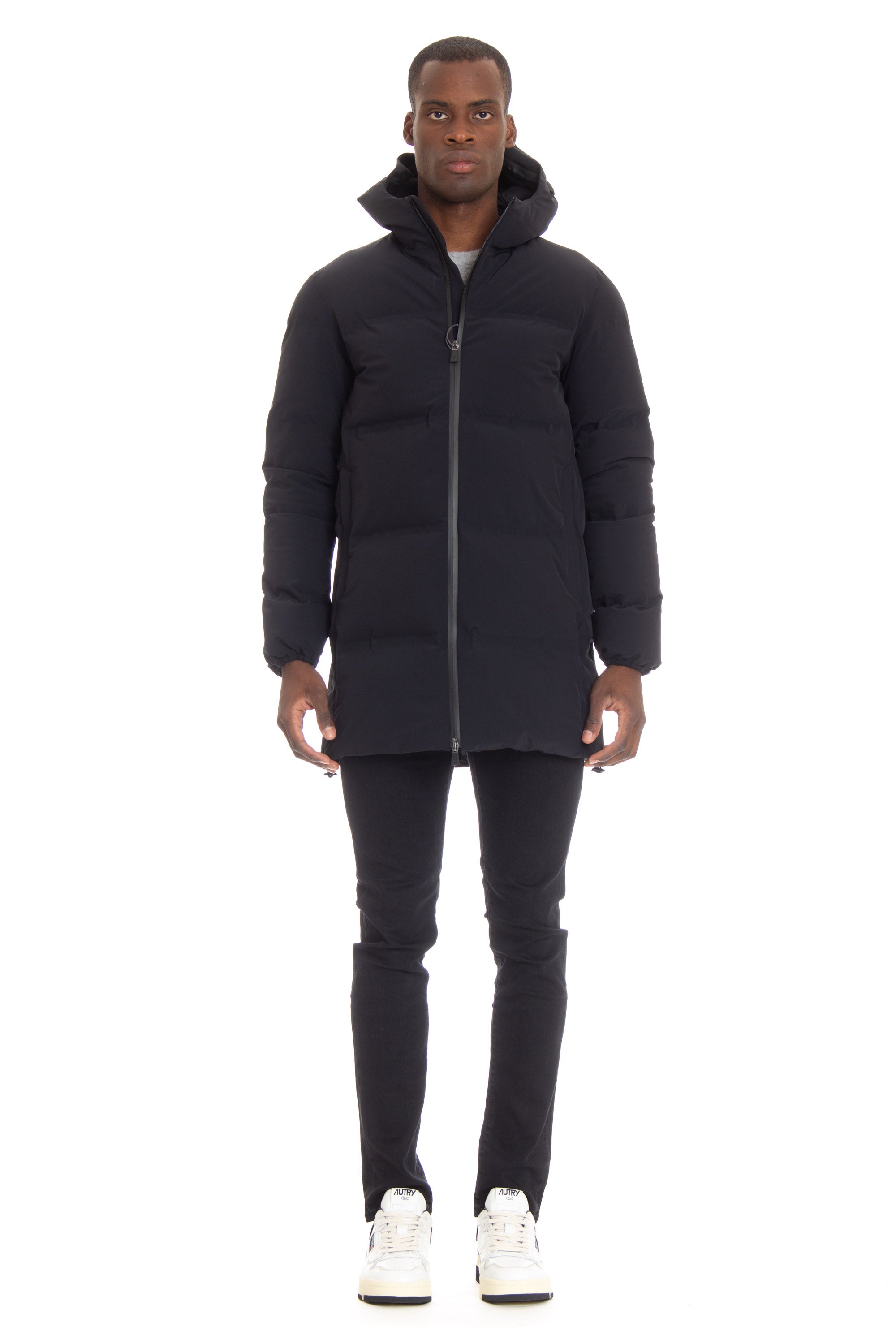 Long Laminar line down jacket