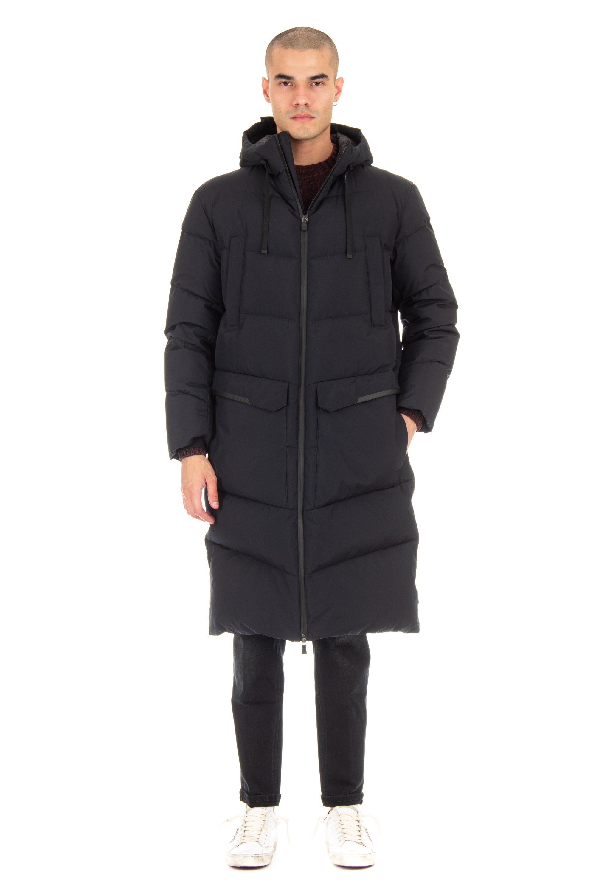 Long boudin quilted down jacket with laminar line