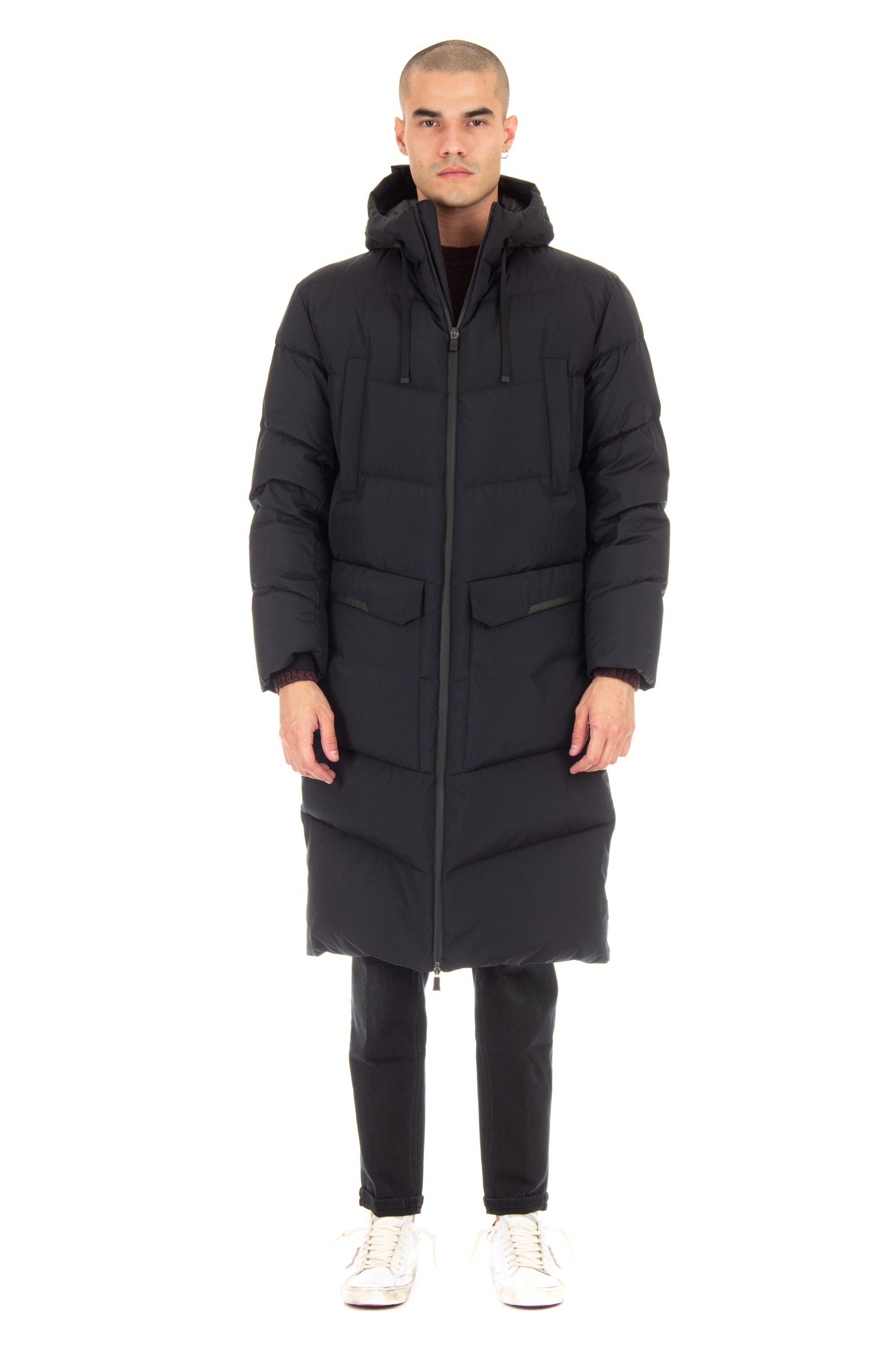 Long boudin quilted down jacket with laminar line