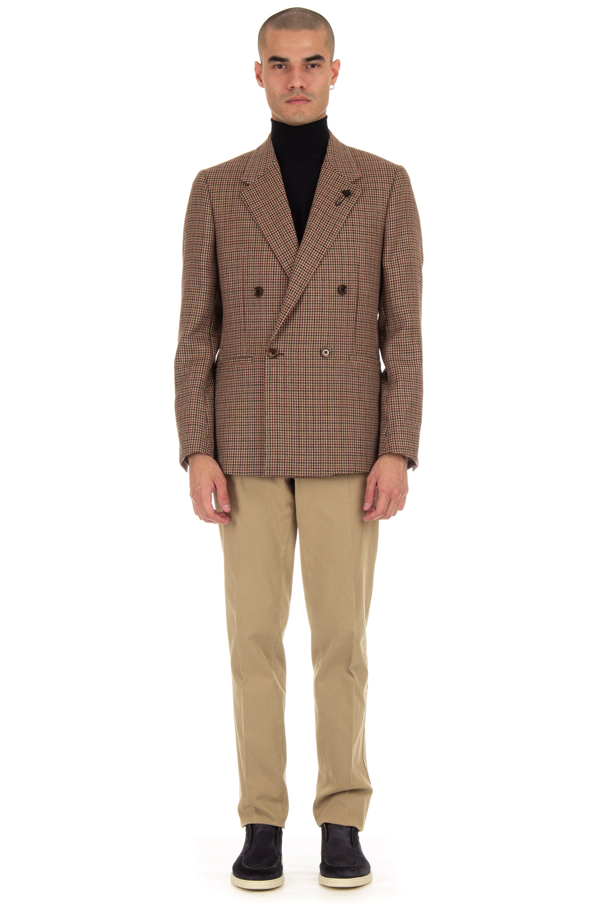 Double-breasted wool houndstooth jacket