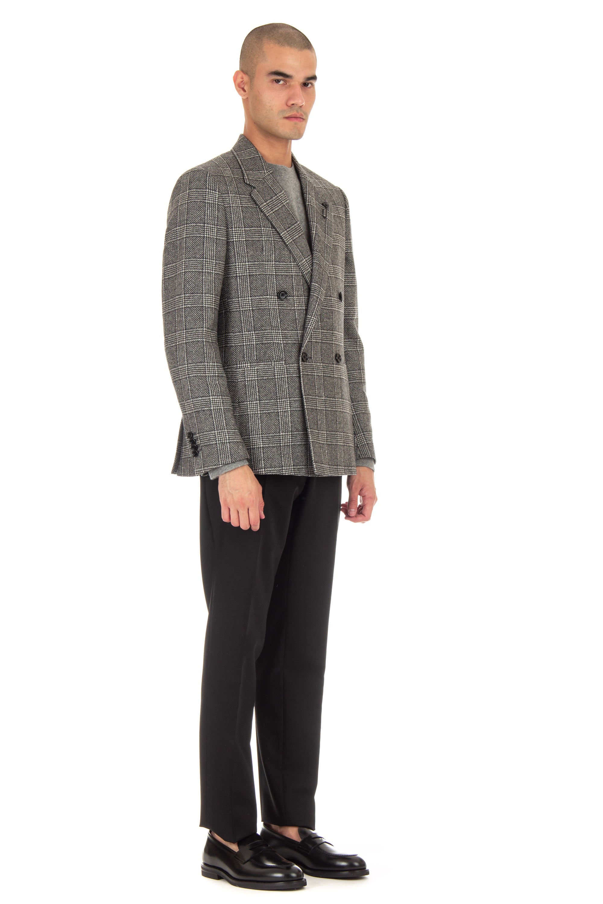 Double-breasted wool-cashmere check jacket