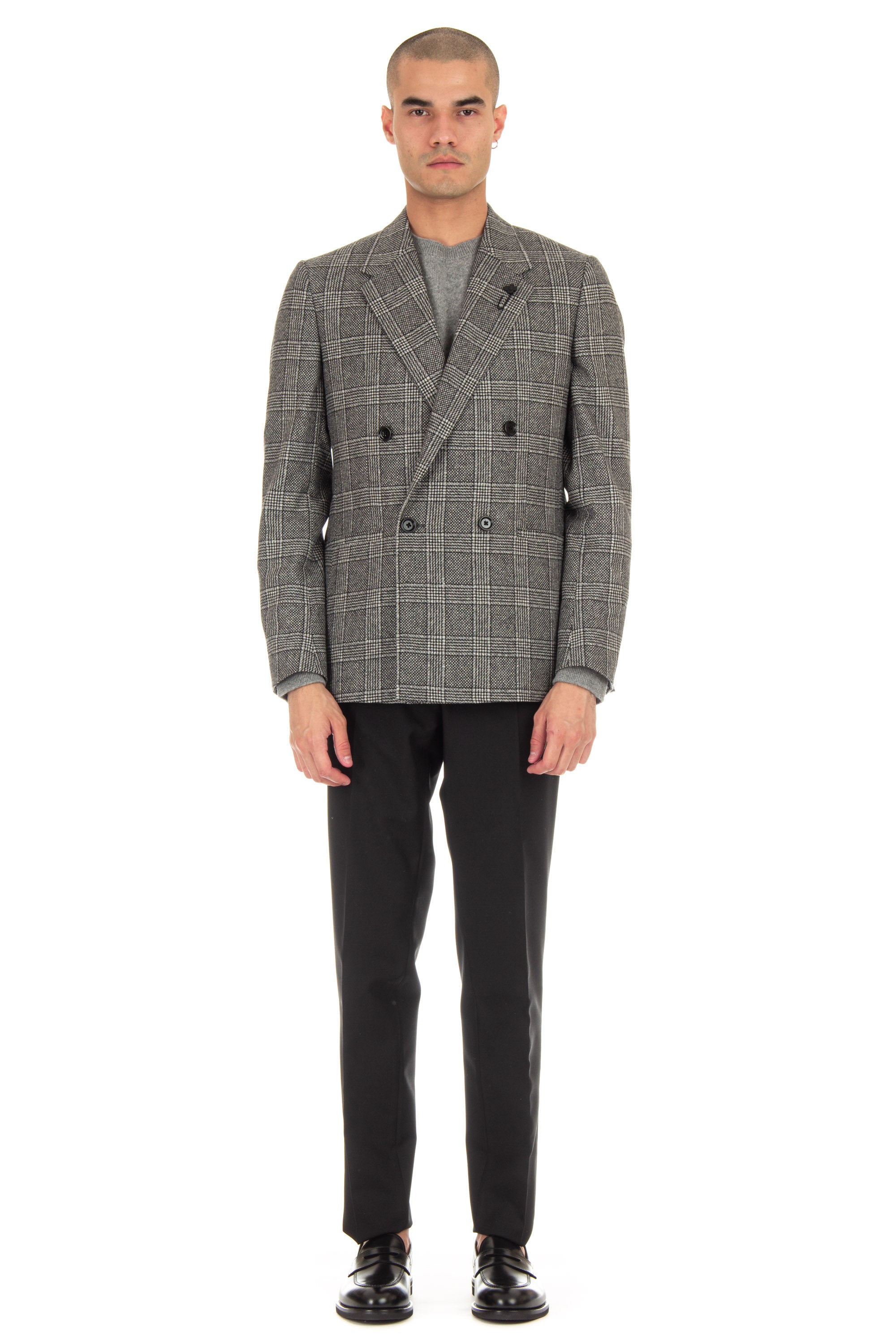 Double-breasted wool-cashmere check jacket