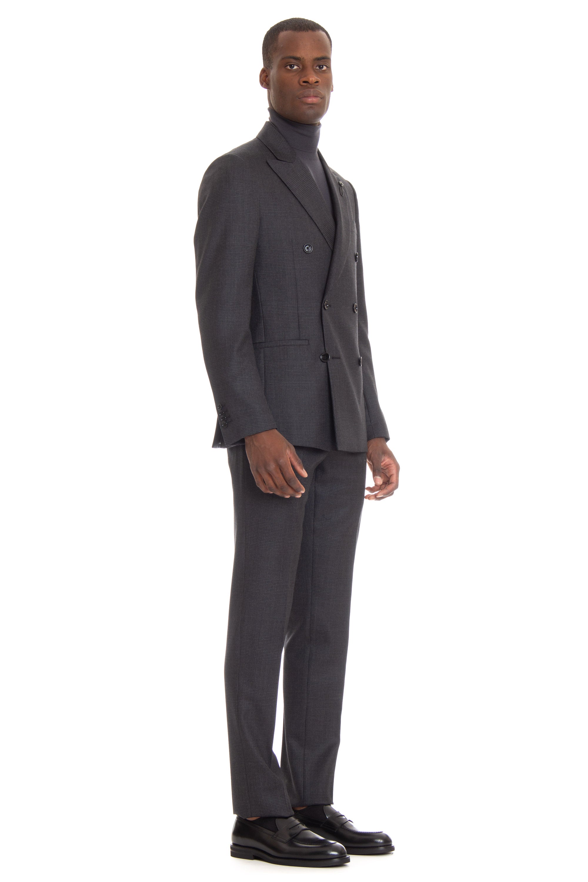 Double-breasted wool check suit
