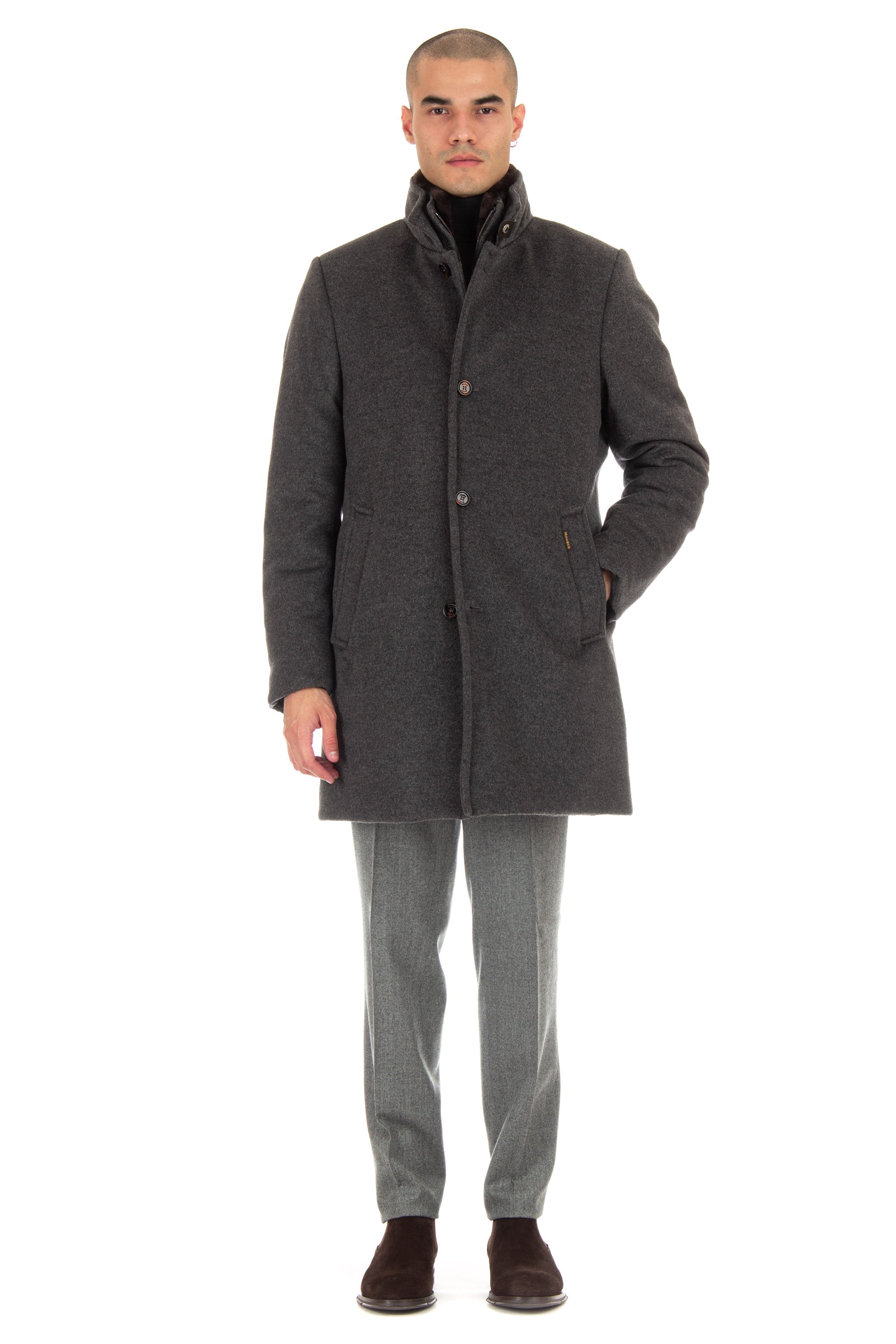 Down-padded wool coat with Bond-Fur-Le beaver collar