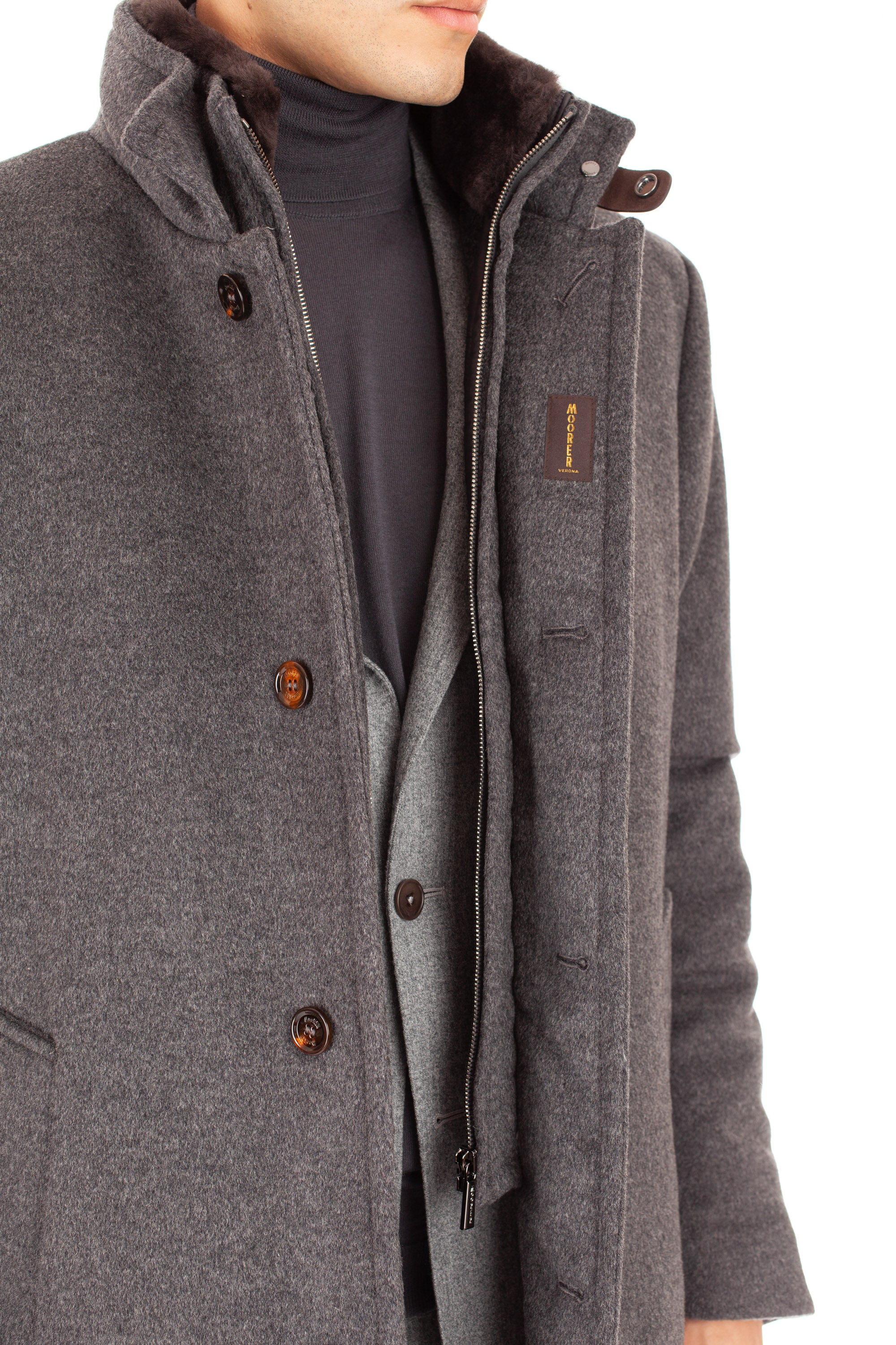 Down-padded wool coat with Bond-Fur-Le beaver collar