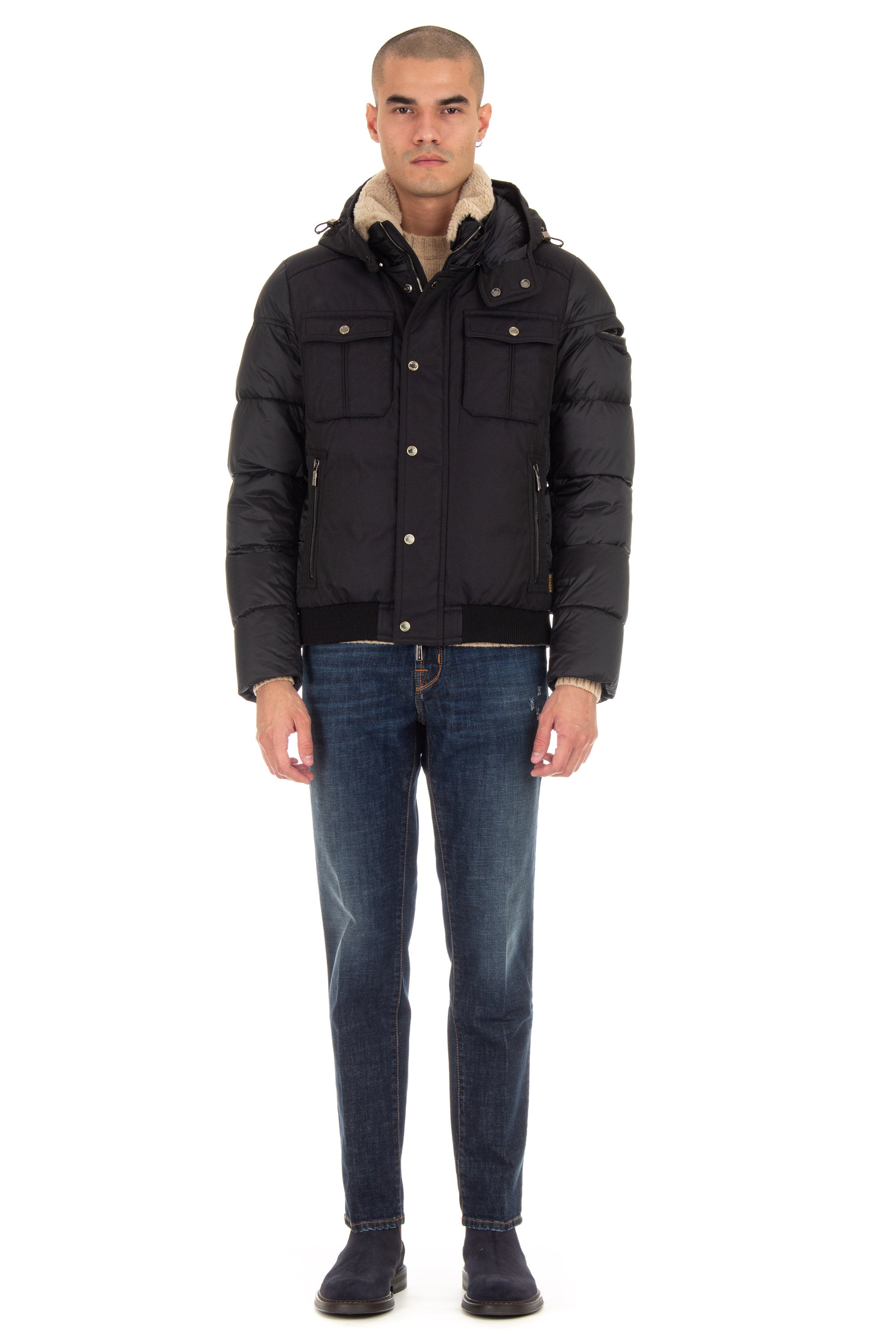 Bomber down jacket with sheepskin collar mod. clif-wco