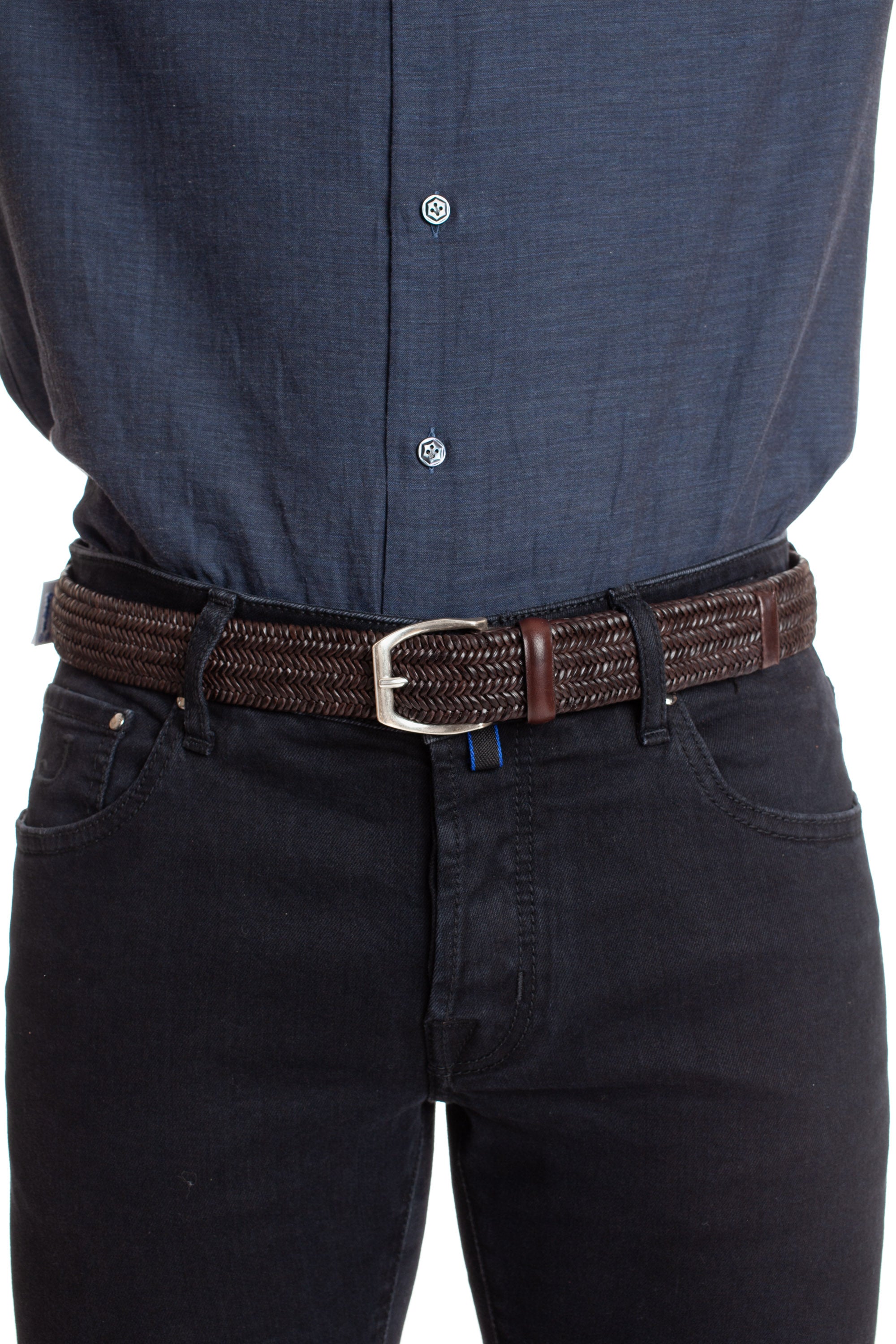 Stretch belt in leather and wool