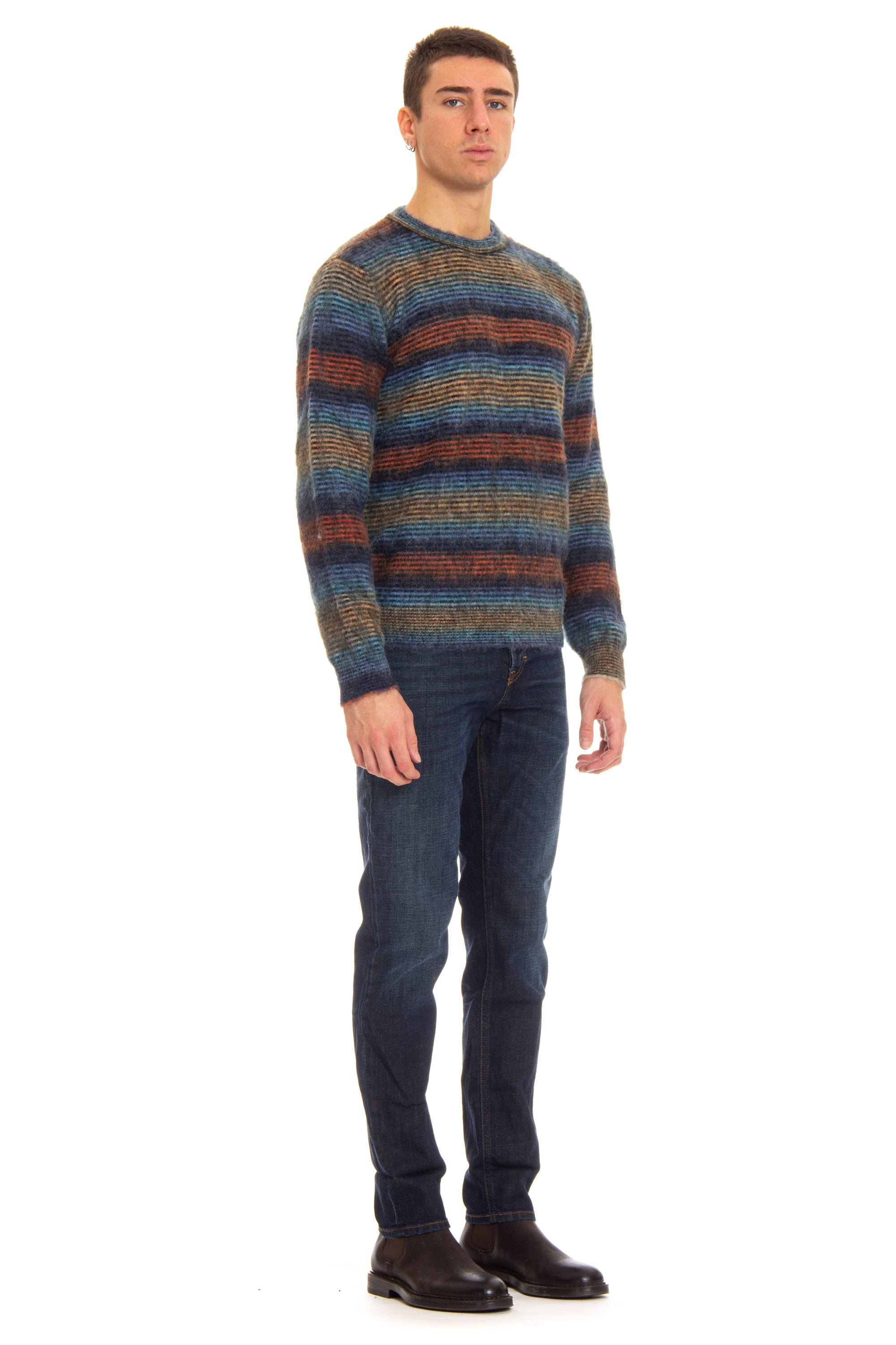 Horizontal gestreifter Pullover aus Baumwolle mit Rundhalsausschnitt