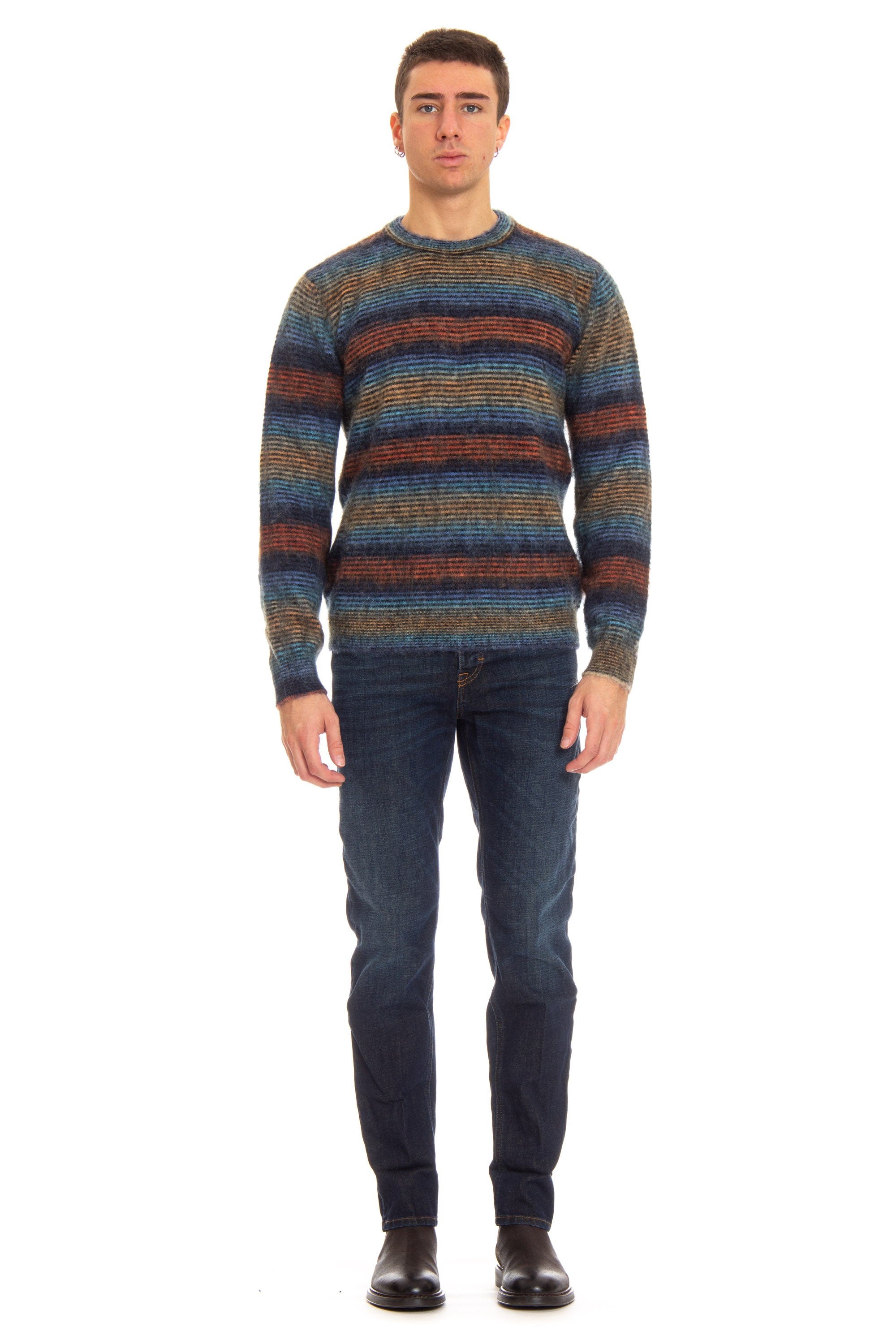 Horizontal striped cotton crew-neck sweater