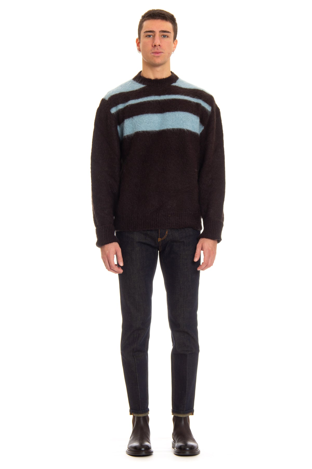 Salvatore Santoro Girocollo a righe in lana mohair 45304-U TOBACCO 