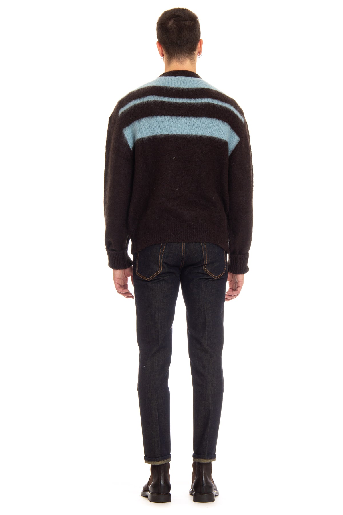 Salvatore Santoro Girocollo a righe in lana mohair 45304-U TOBACCO 
