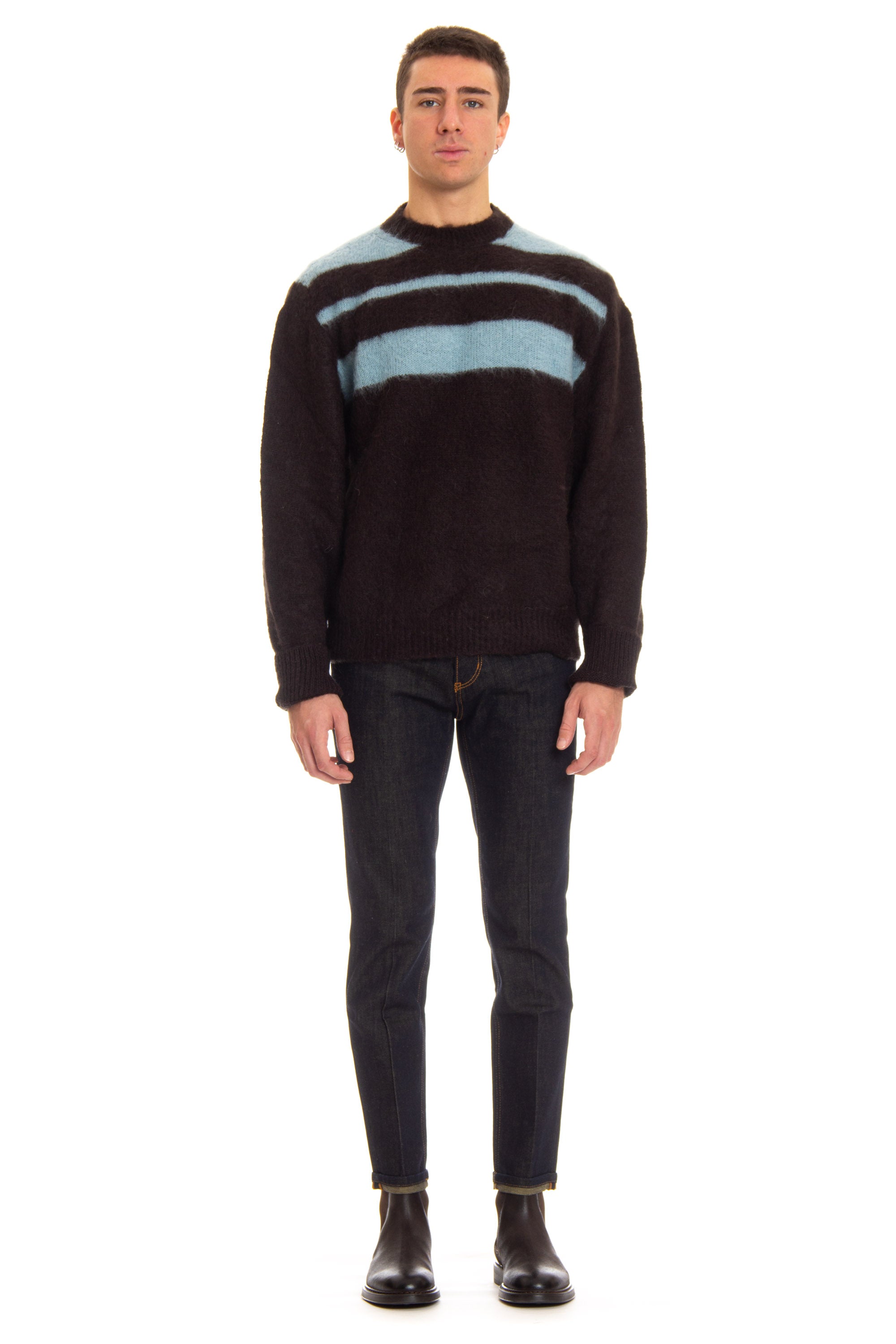 Striped crewneck in mohair wool