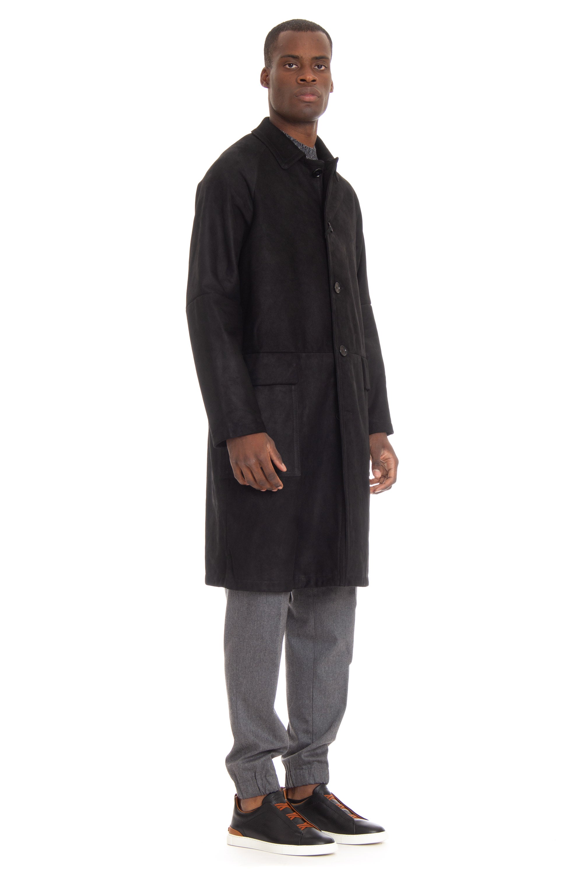 Leather overcoat