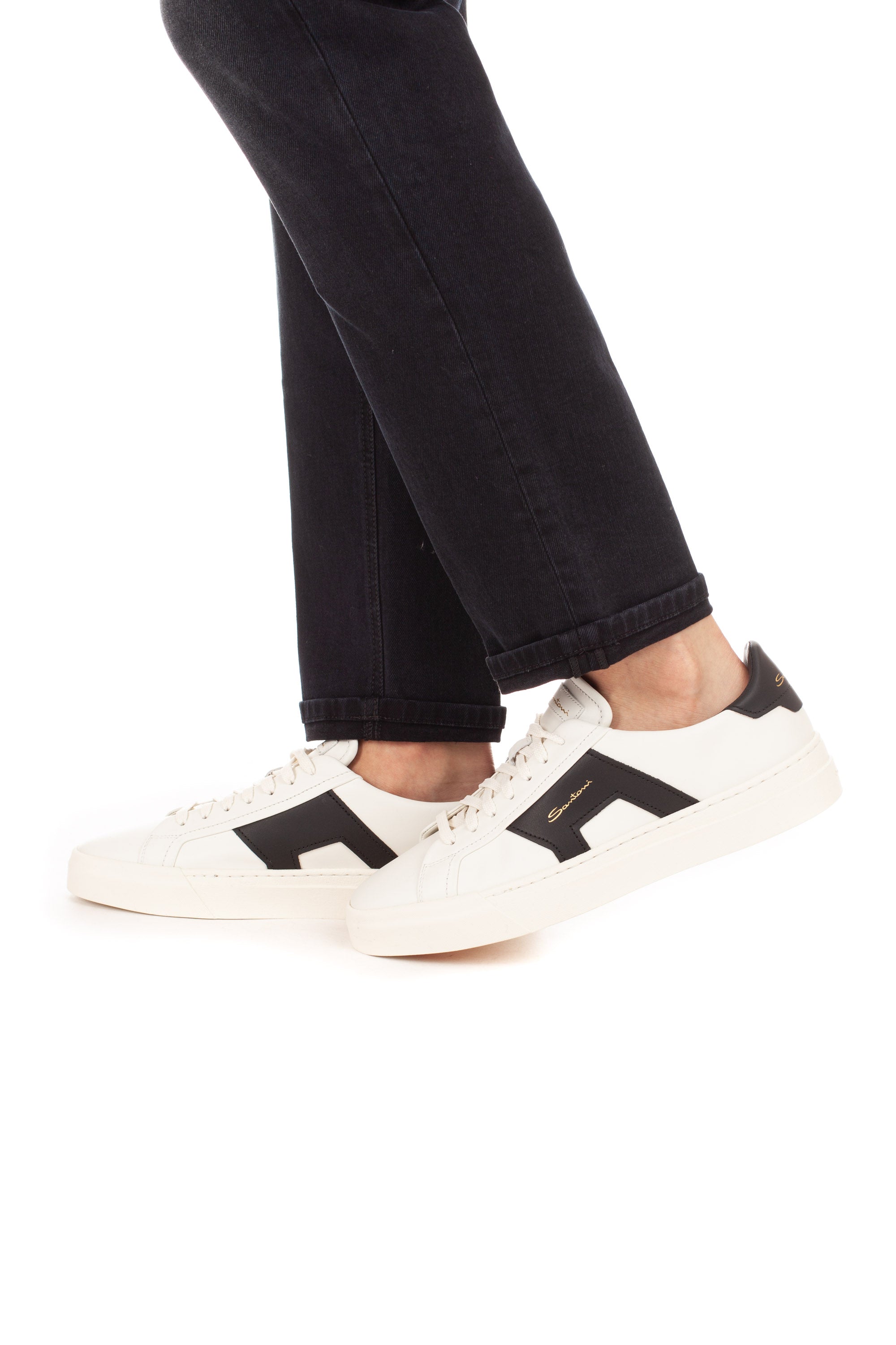 Sneaker in pelle double buckle nera