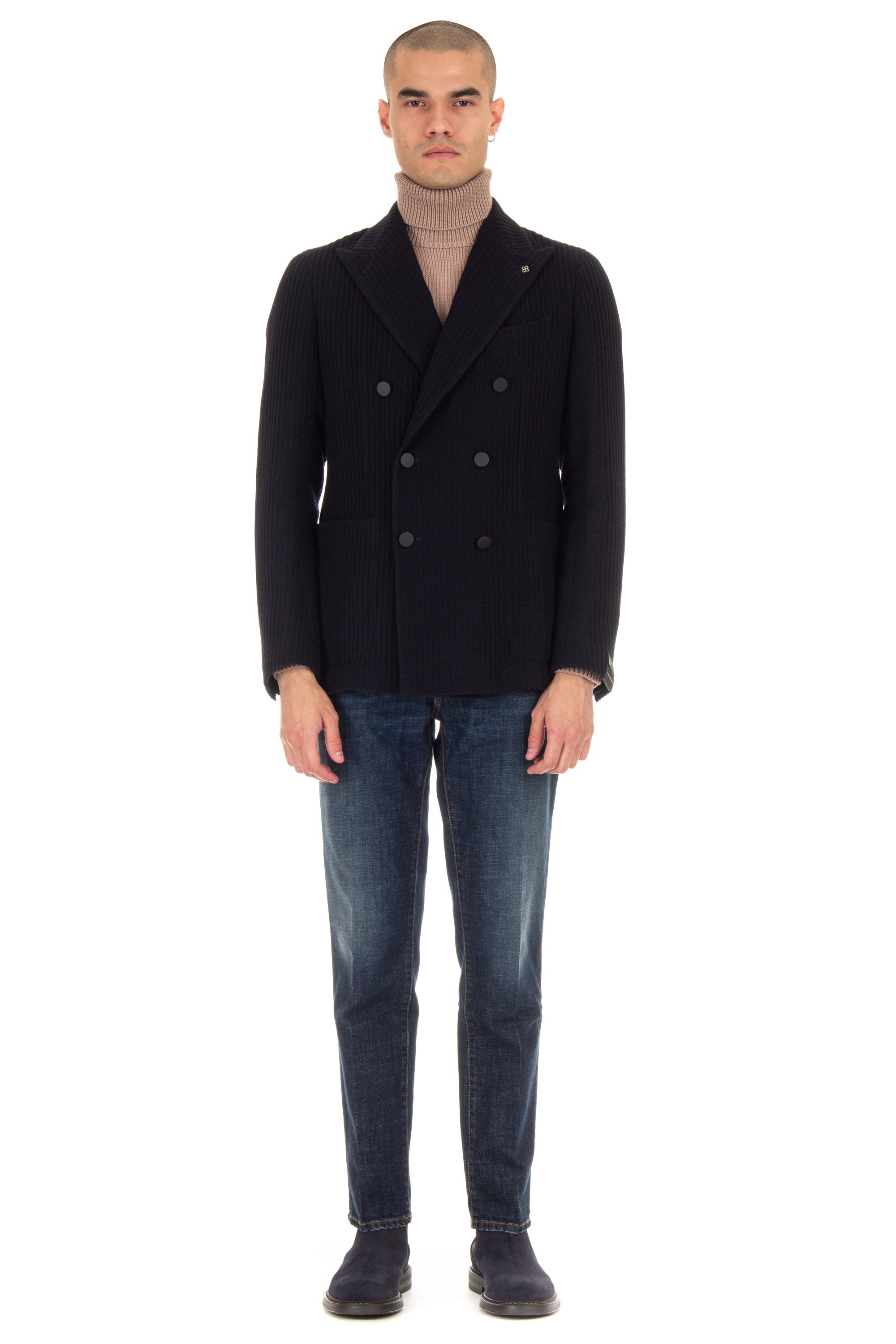 Monte Carlo line ribbed double-breasted wool jacket