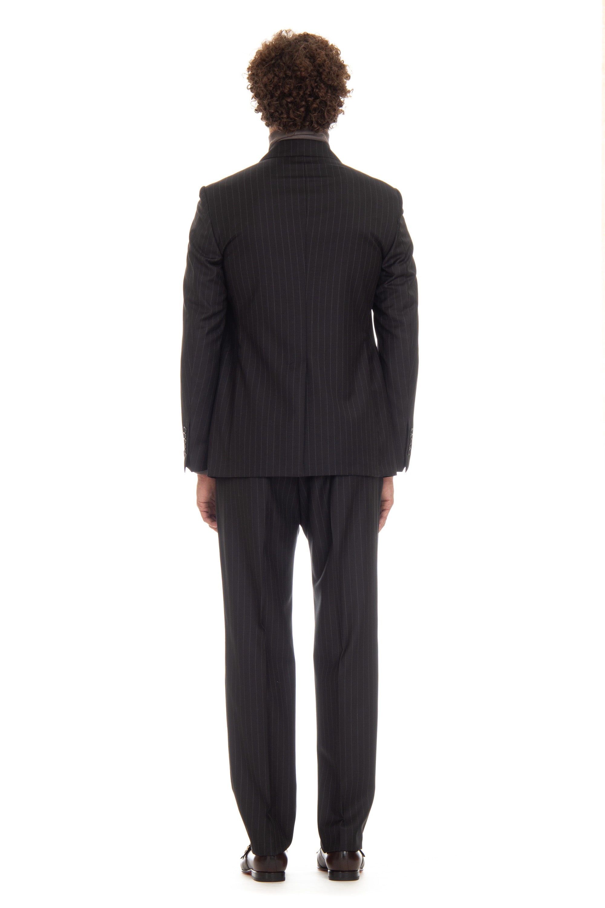 Double-breasted wool pinstripe suit mod. Black