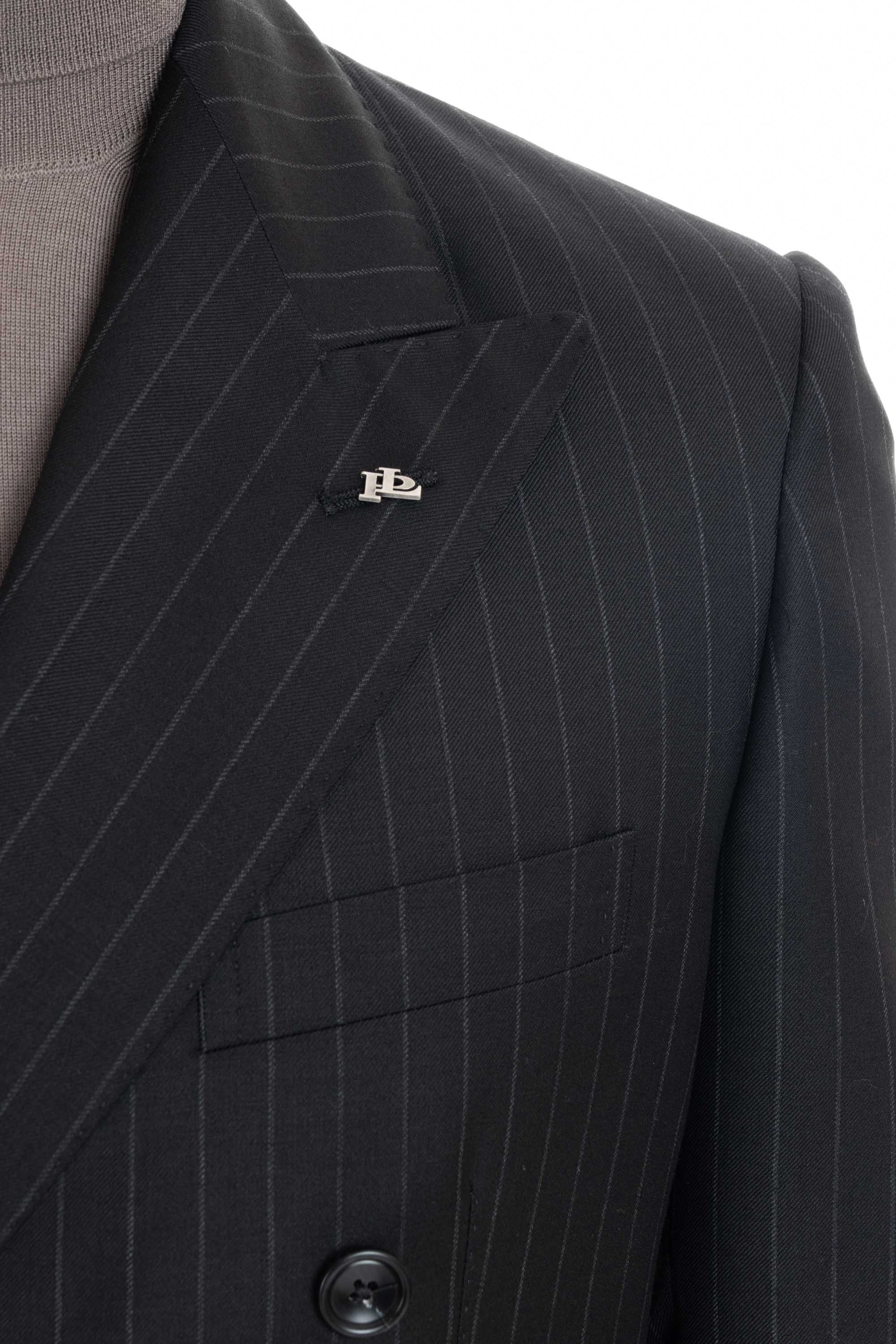 Double-breasted wool pinstripe suit mod. Black