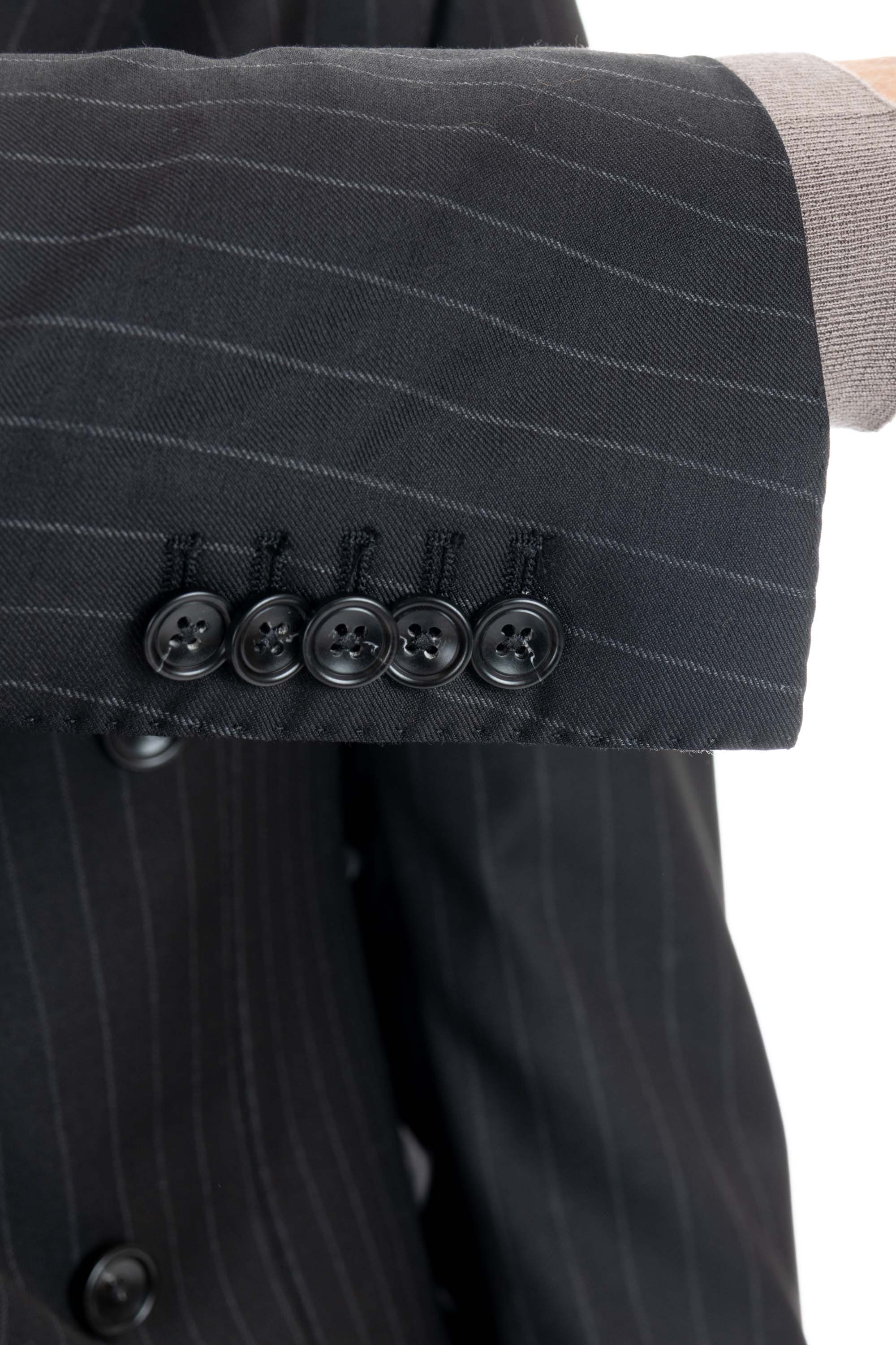 Double-breasted wool pinstripe suit mod. Black