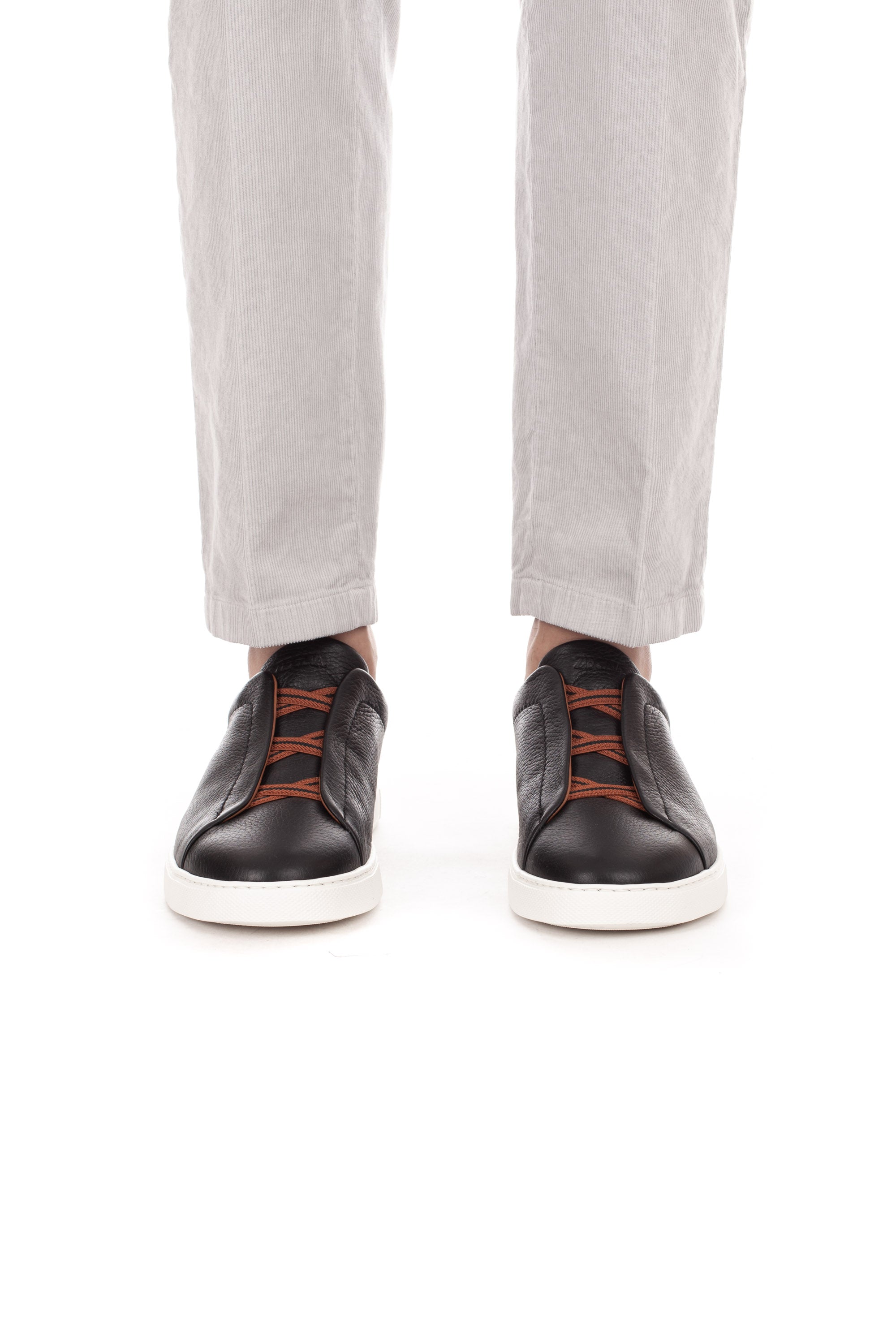 Black triple stitch sneaker in deerskin