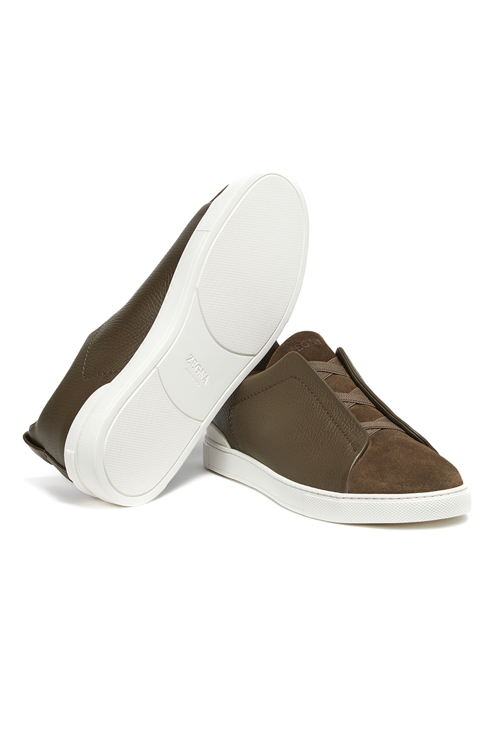 Triple stitch bi-material sneaker in leather and suede