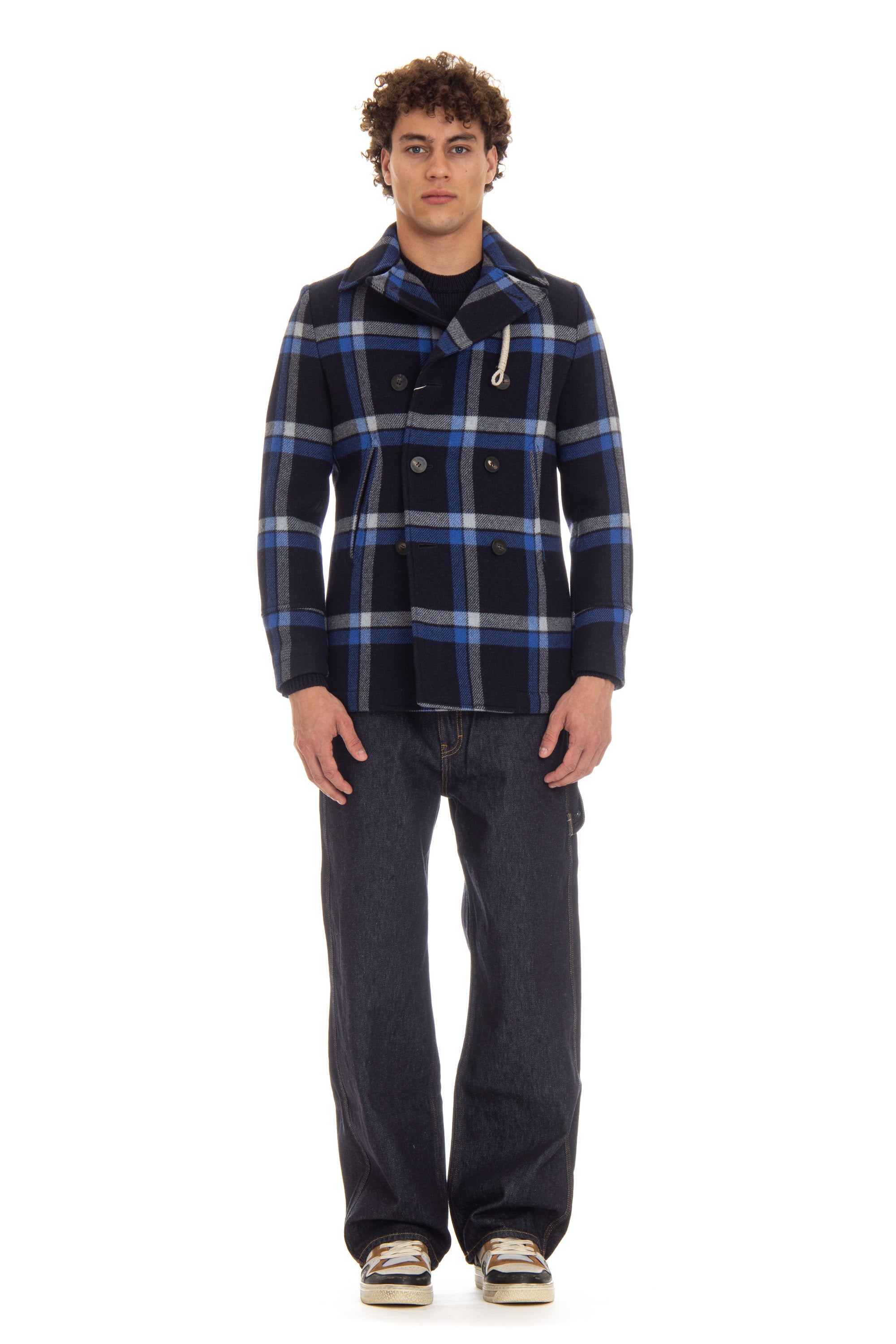 Wool peacoat with Air-Warm padding in tartan pattern