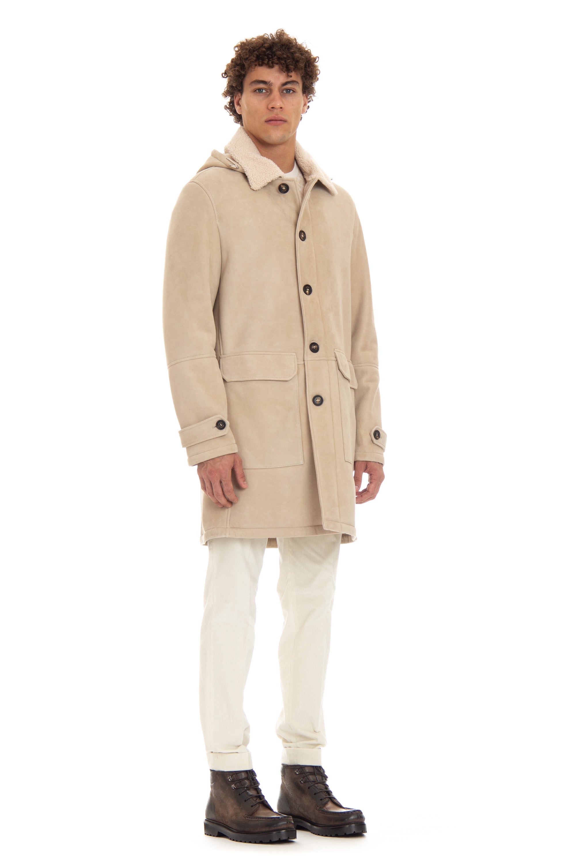 Sheepskin coat with detachable hood