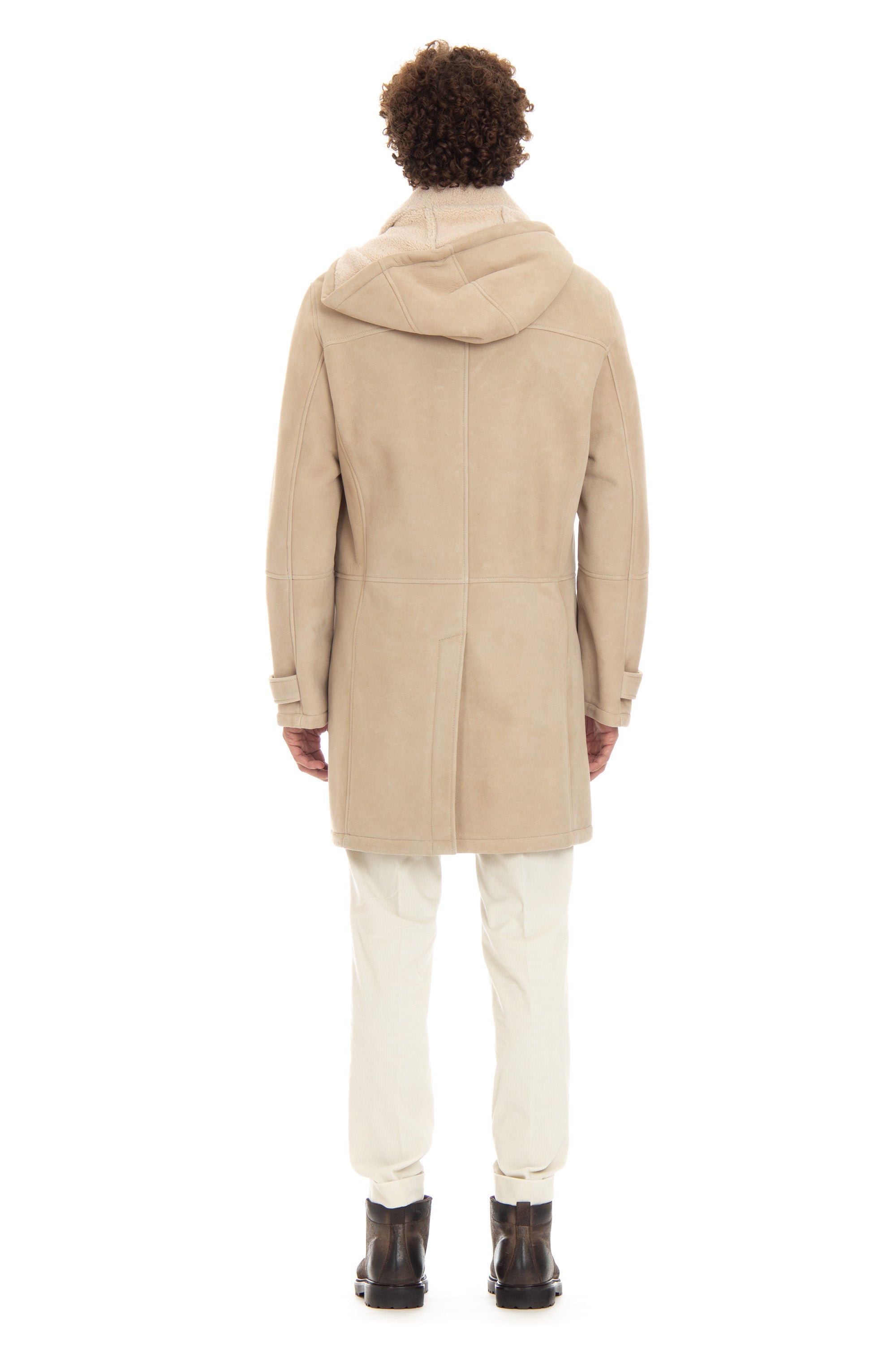 Sheepskin coat with detachable hood