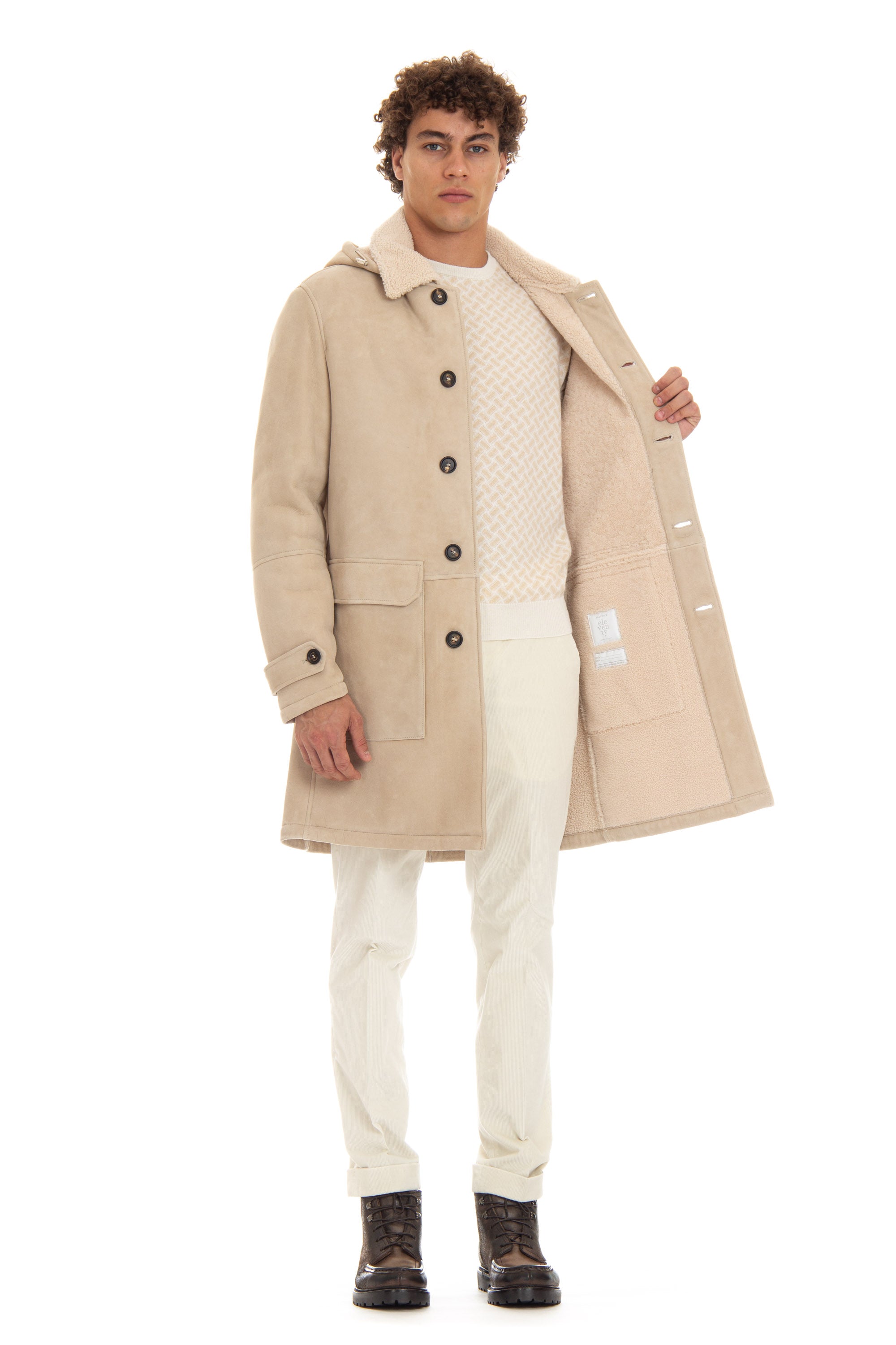 Sheepskin coat with detachable hood