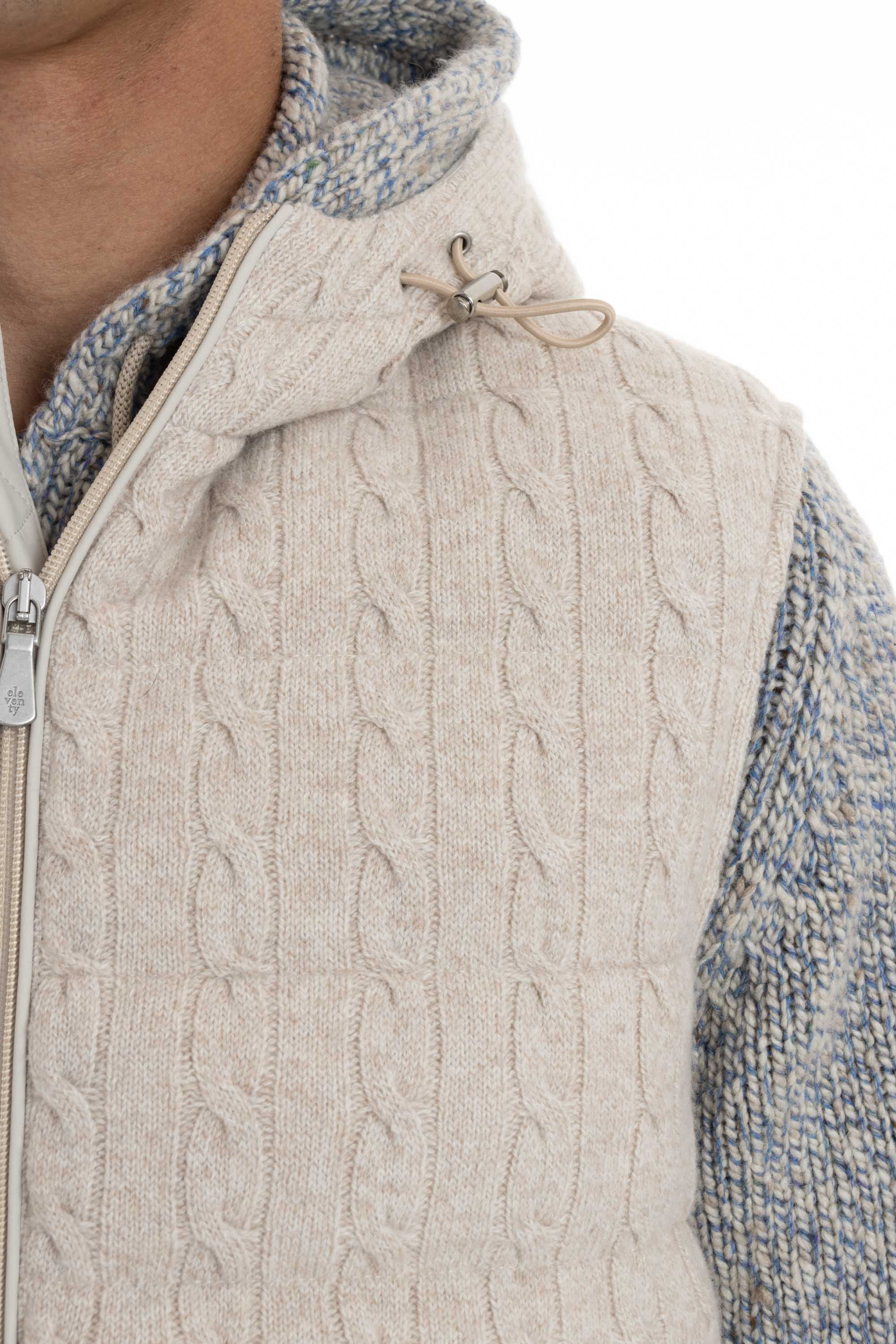 Wool-cashmere cable knit vest with hood