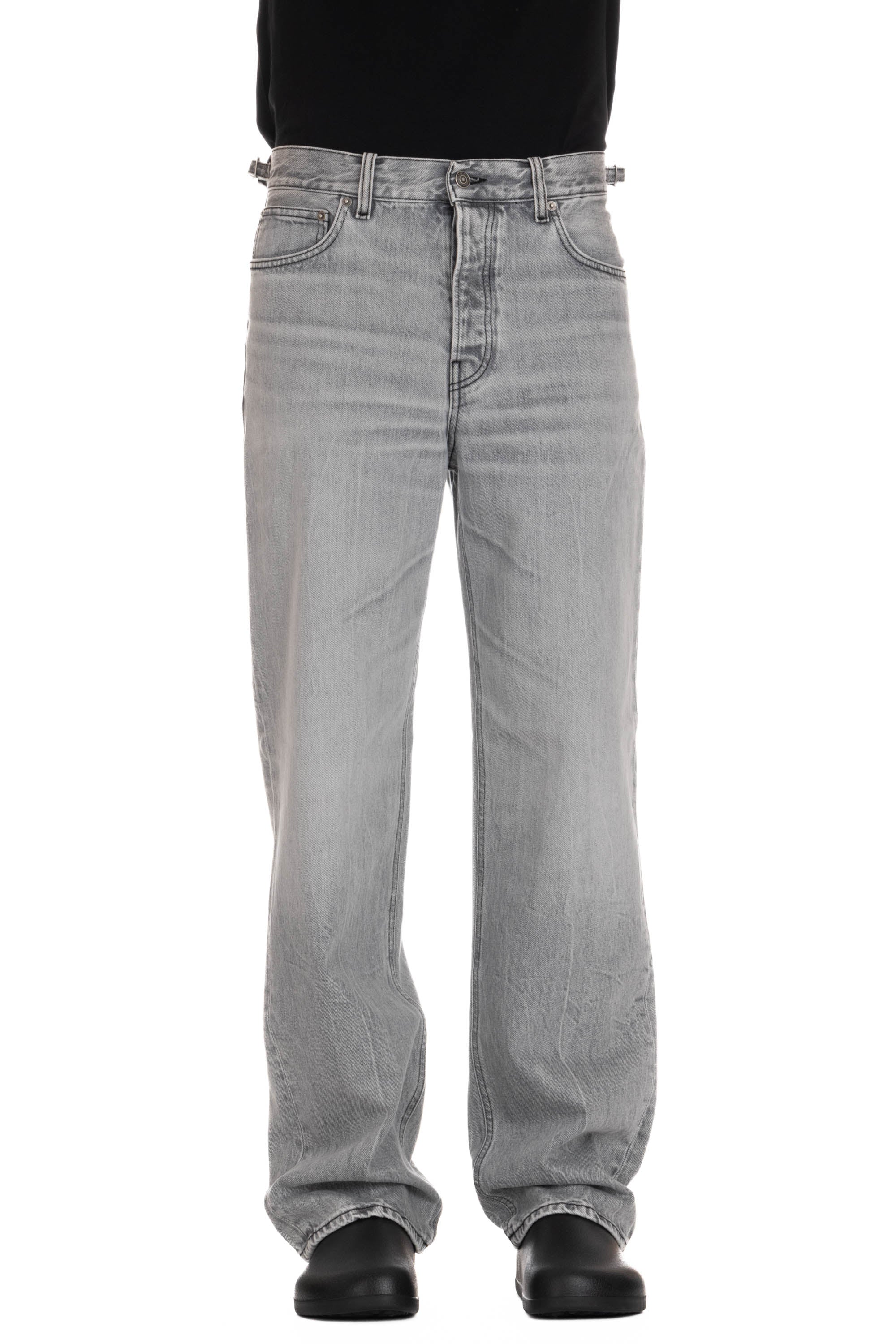 Graue Logan-Jeans mit geradem, weitem Bein