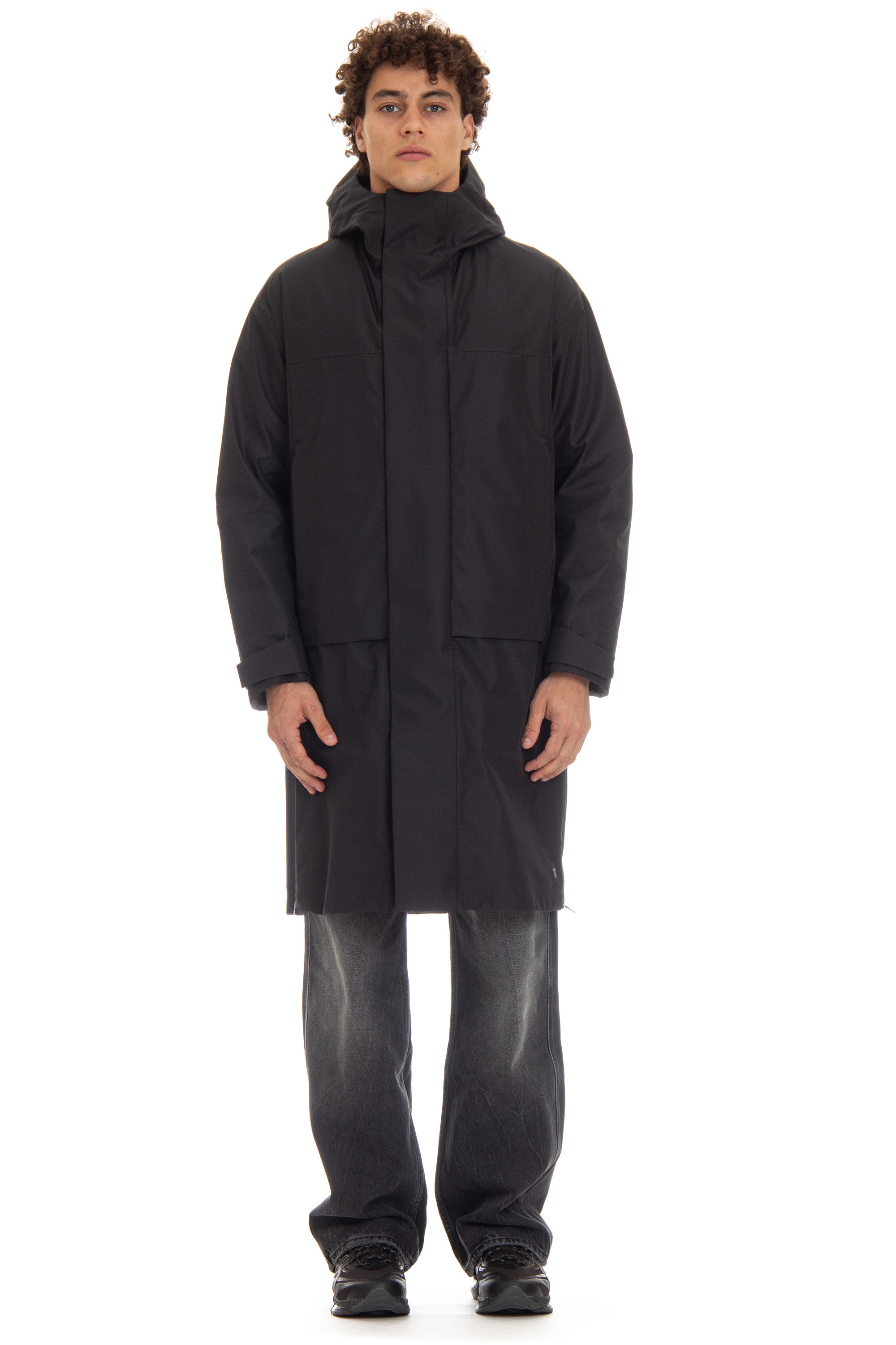 Laminar line long parka with detachable internal down jacket