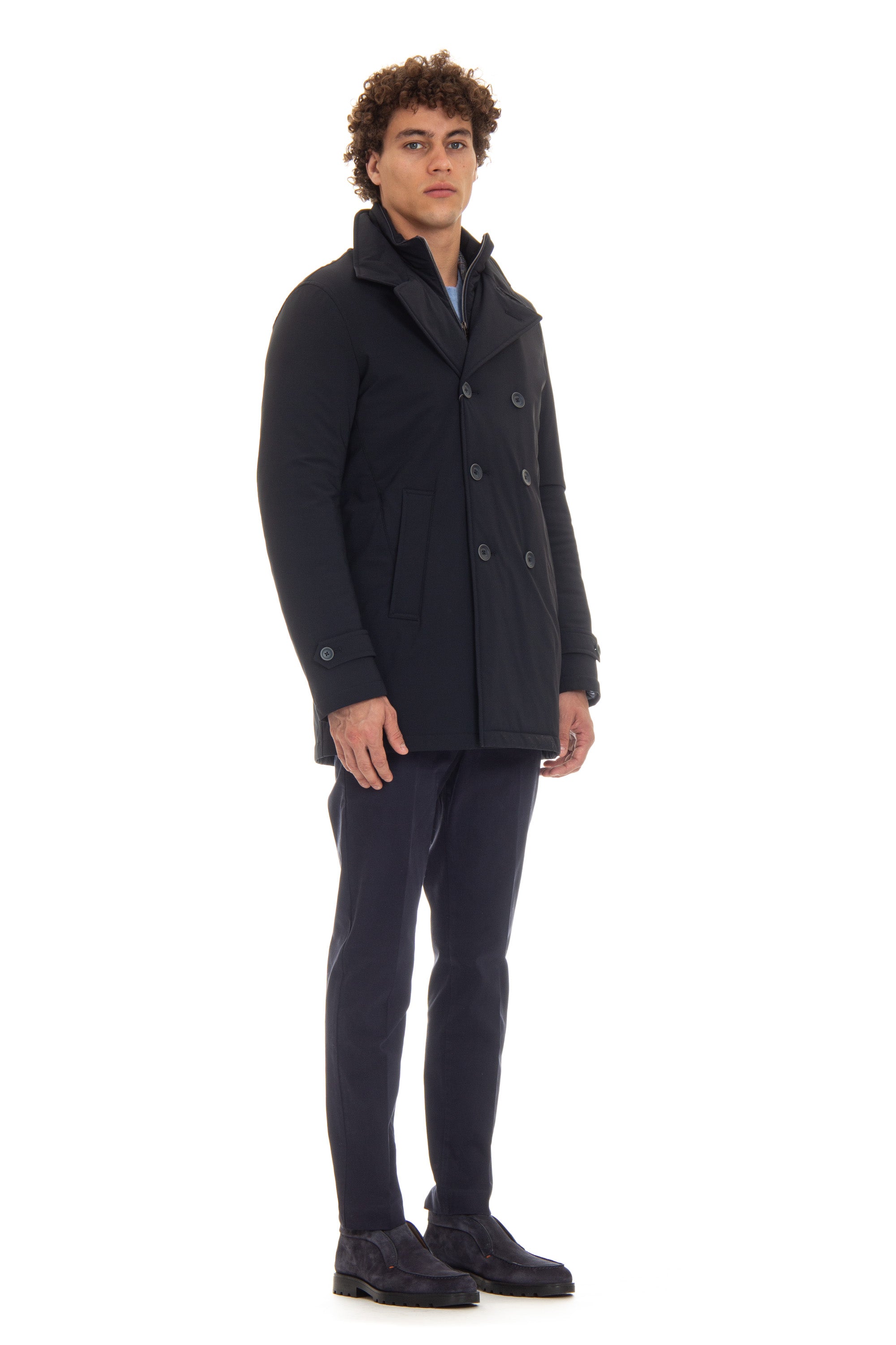 Long stretch nylon peacoat from the Sub Zero line