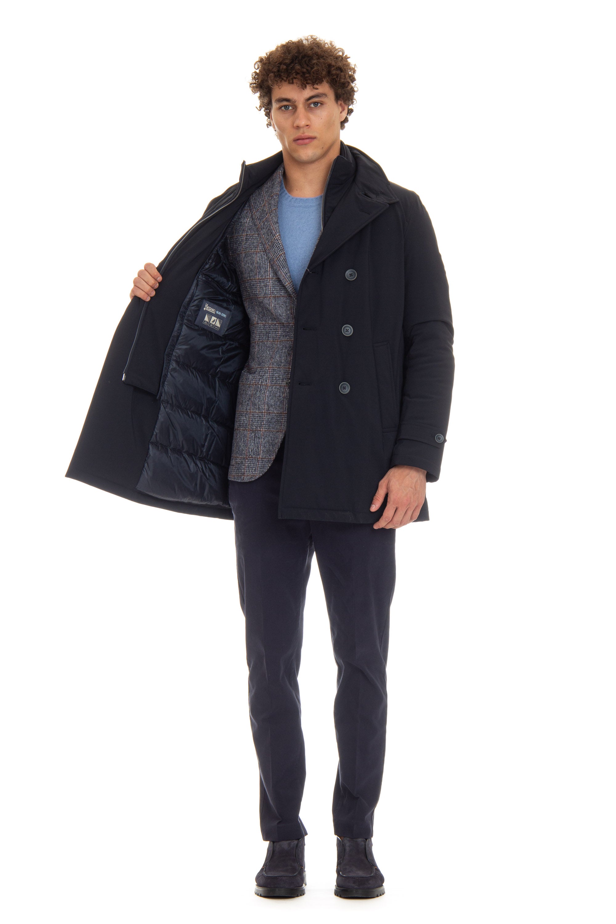 Peacoat lungo in nylon stretch linea Sub Zero